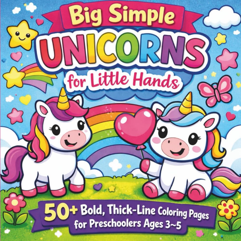 Big Simple Unicorn Coloring Book for Kids Ages 3–5: 50+ Bold and Easy Thick-Line Coloring Pages for Toddlers and Preschoolers
