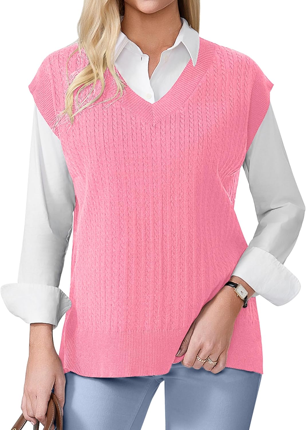 COSSEN Womens Sweater Vest V Neck Sleeveless Knit Casual Loose Pullover Sweater Tops