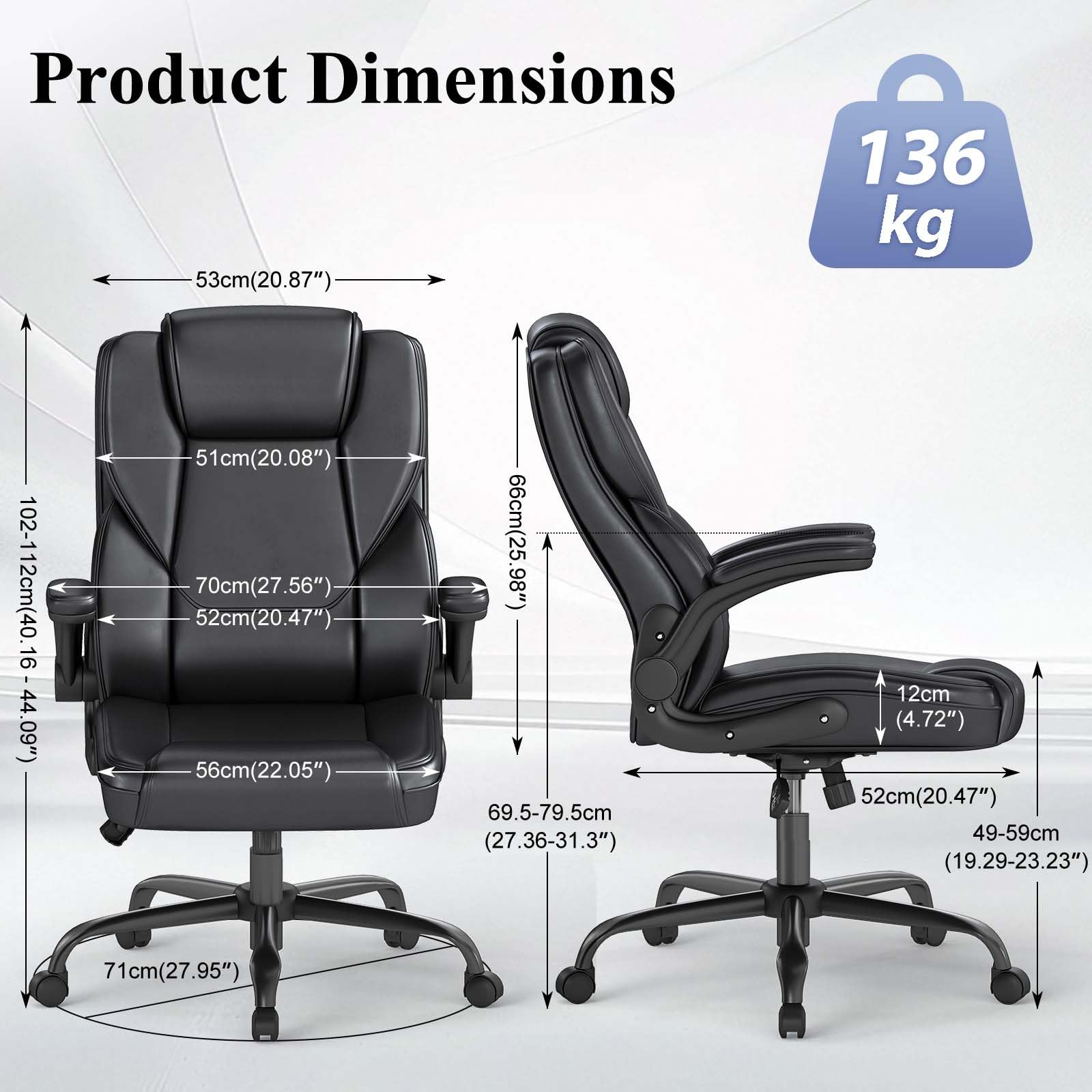 AISALL Sedia da Ufficio con Supporto Lombare, Poggiatesta e Altezza Regolabili, Capacità di Carico 350 kg, Schienale in Rete con Funzione di Inclinazione, Braccioli Ribaltabili, Ergonomica (Nero