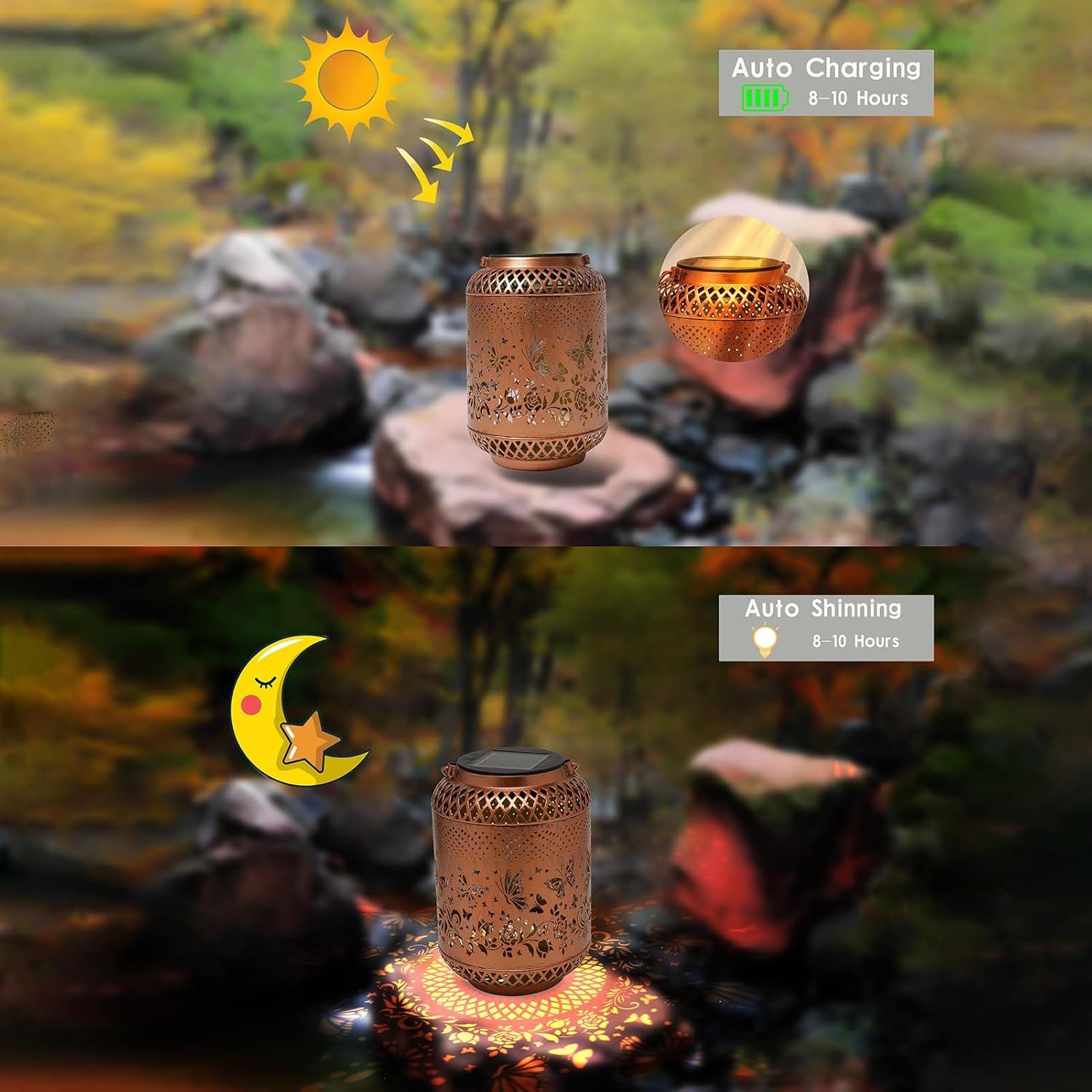 Butterfly Solar Lanterns Garden Decor Birthday Gifts for Women Mon Grandma Metal Hanging Solar Lights Waterproof Outdoor Decoration for Outside LED Lanterns for Yard Patio Lawn Pathway Landscape