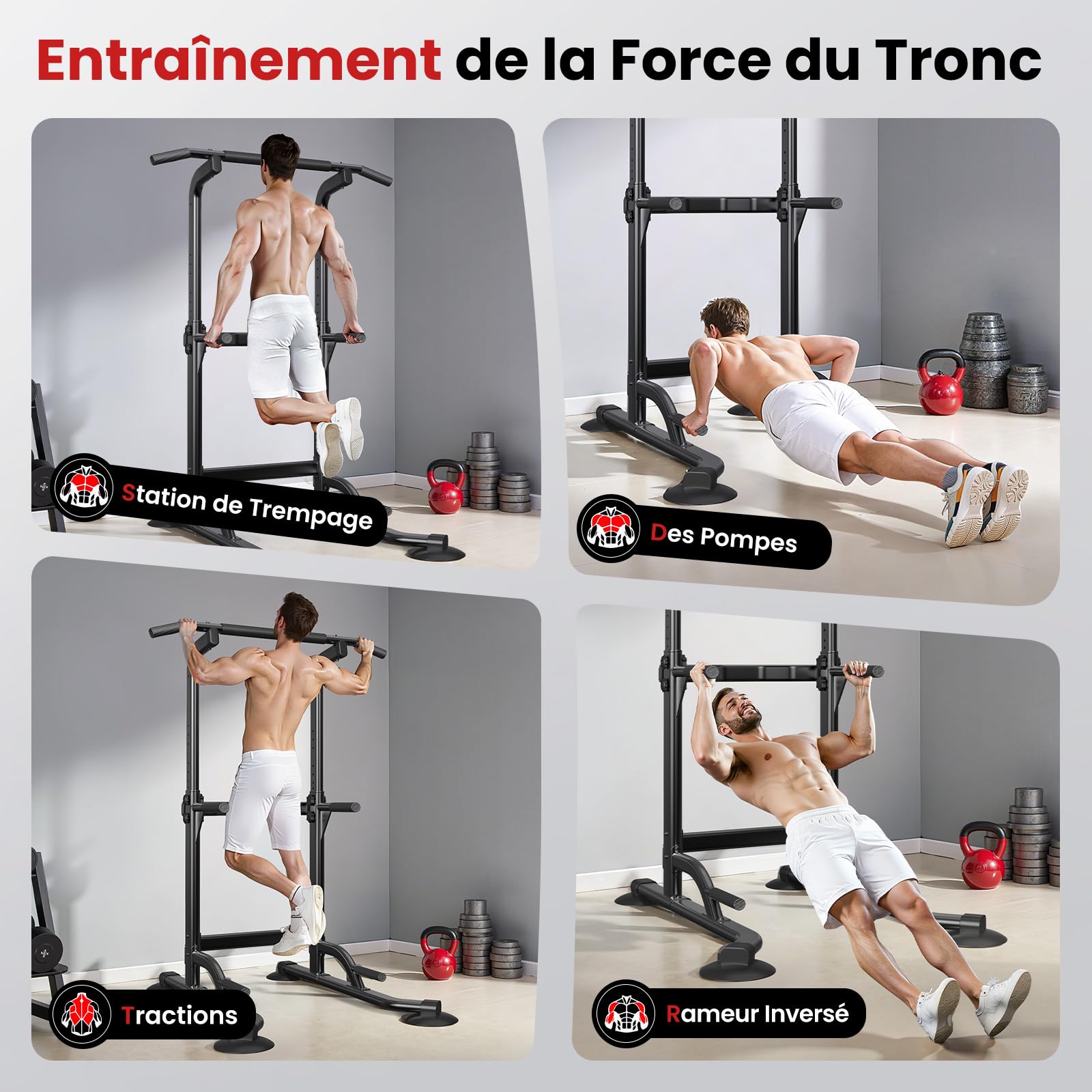 Dskeuzeew Power Tower Station de musculation multifonction avec barre de traction et chaise romaine Hauteur réglable