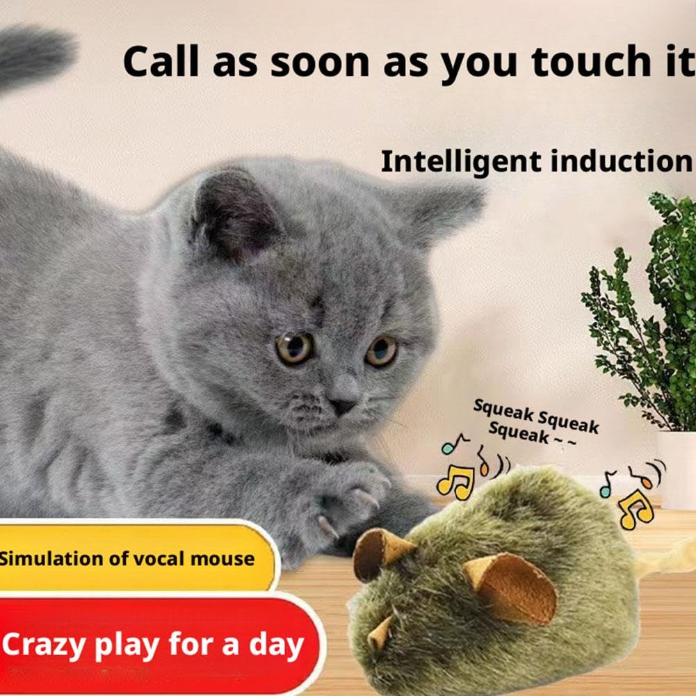 Ratón de juguete interactivo para gatos, ratones electrónicos de movimiento automático con cola peluda, divertido ejercicio en interiores y exteriores para gatitos y gatos