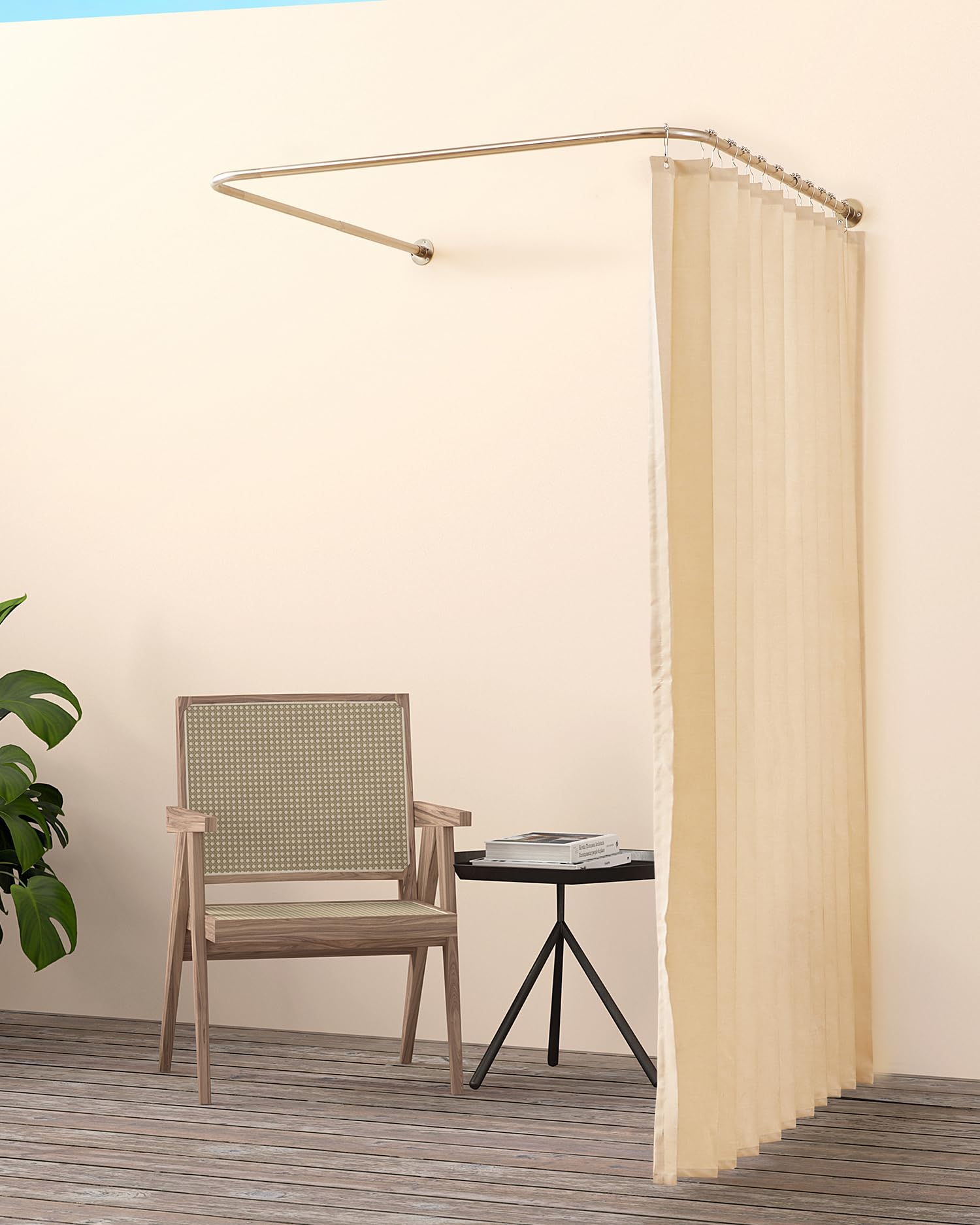 Bastone Tenda Doccia a Forma di U, [Entrambi i lati: 60 cm - 132 cm, Medio: 76,2 cm - 116,8 cm] Barra Doccia Angolare Regolabile per il Bagno con 12 Ganci e Supporto per Soffitto