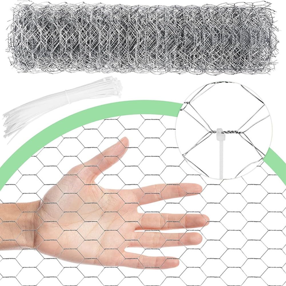 FABULETTA 2026 Neuer verzinkter sechseckiger Geflügeldraht für Gartenzäune, Hühnerställe = Kaninchen-Haustierbarriere 0,35 m x 1-10 m mit Befestigungsbändern