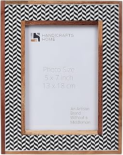 Handicrafts Home Handmade Decorative Frame for Living Room, Bedroom & Office- Cadres de photos made with Resin Inlay for Wall & Tabletop 5x7 Black & White Chevron Pattern- Modern Boho Farmhouse