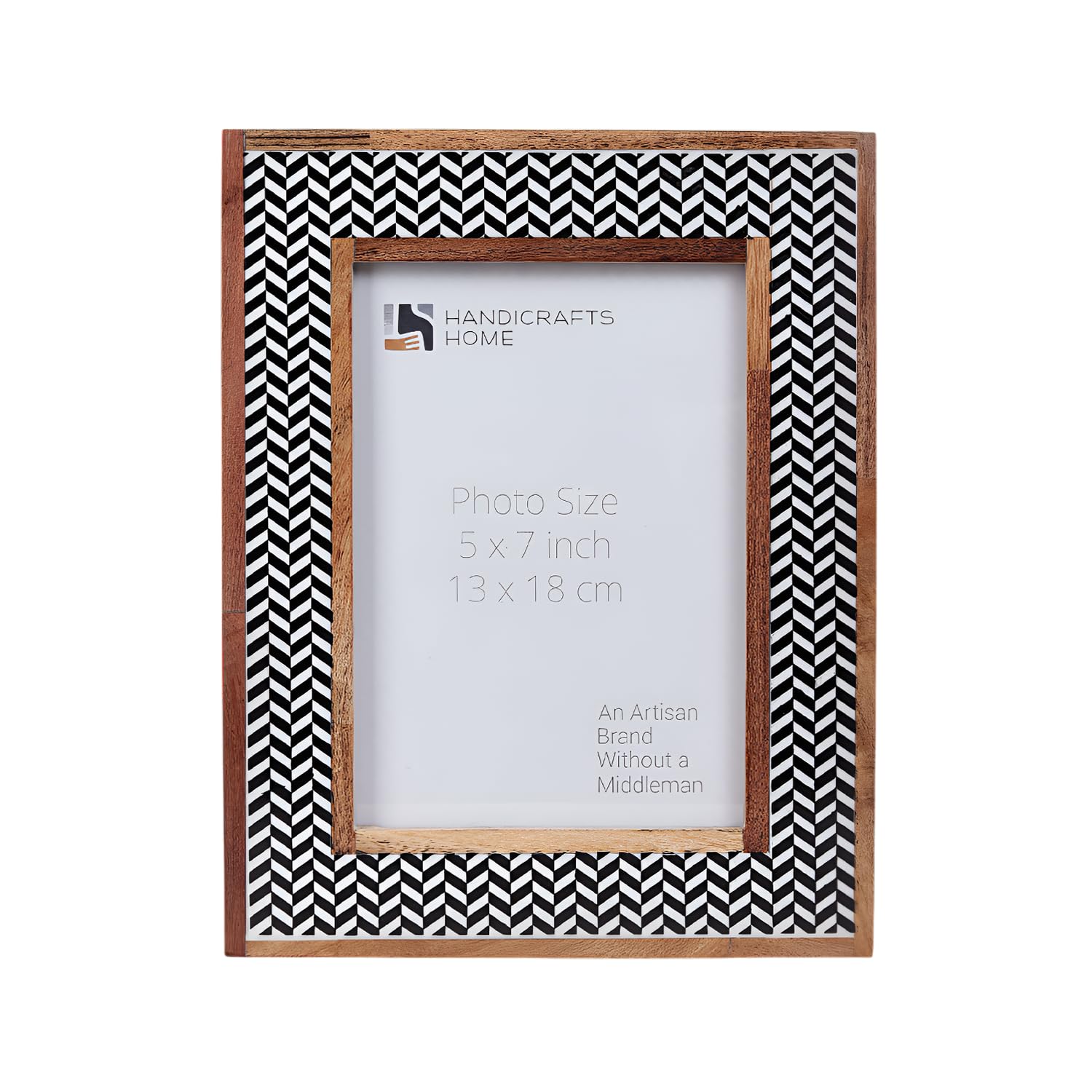 Handicrafts Home Handmade Decorative Frame for Living Room, Bedroom & Office- Cadres de photos made with Resin Inlay for Wall & Tabletop 5x7 Black & White Chevron Pattern- Modern Boho Farmhouse