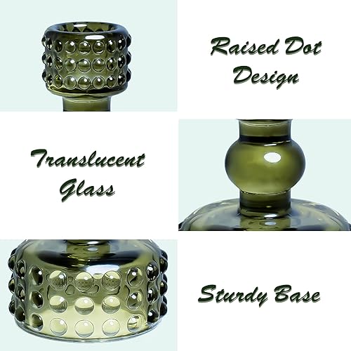 Miniatura 6 de Juego de 3 portavelas cónicos en relieve de lunares con adhesivo de velas de cera, portavelas de vidrio verde salvia para velas de 0.8 pulgadas para