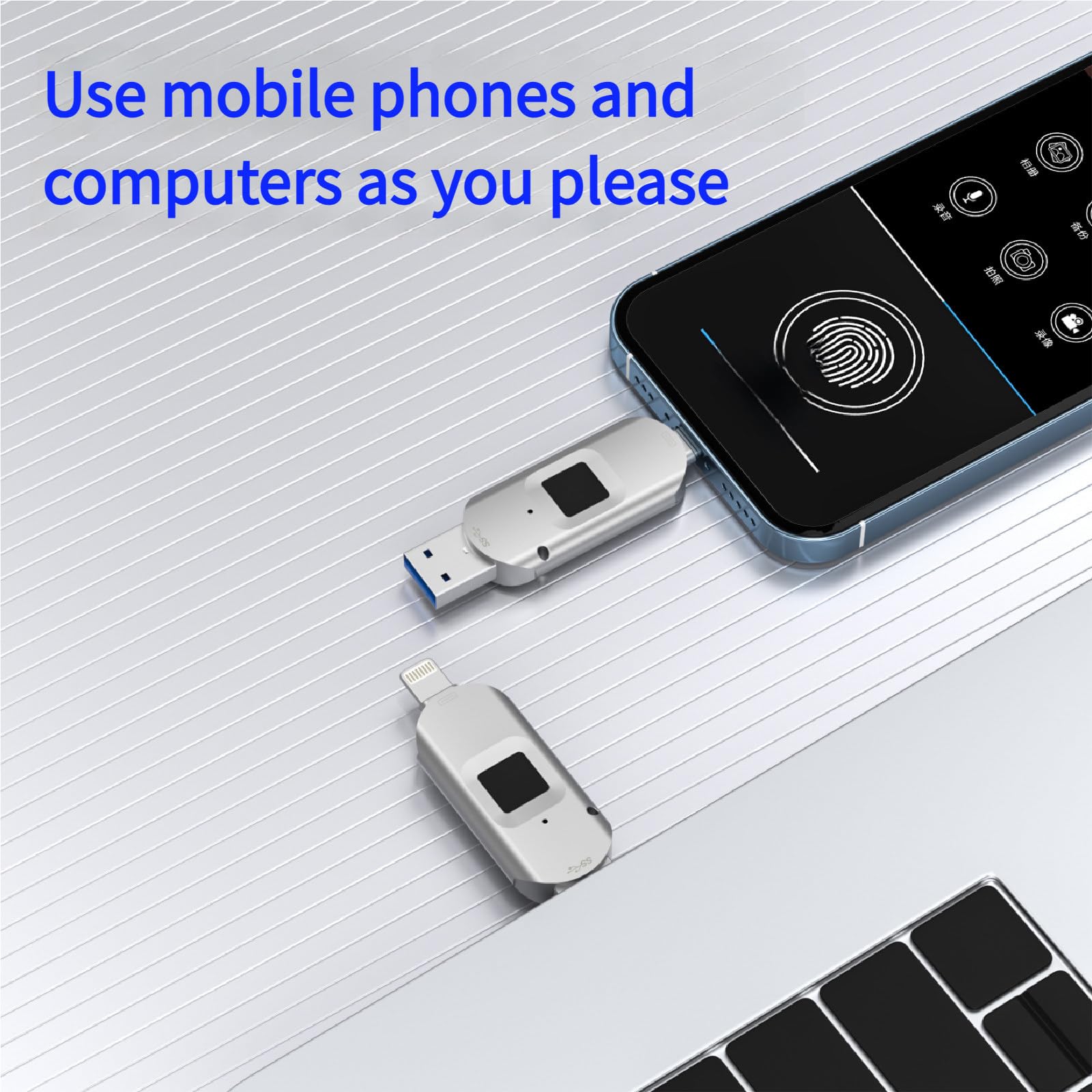 Chiavetta USB con sblocco Tramite Impronta Digitale, Protezione con Password di Sicurezza, unità USB 2 in 1 crittografata, Barra di archiviazione 256GB