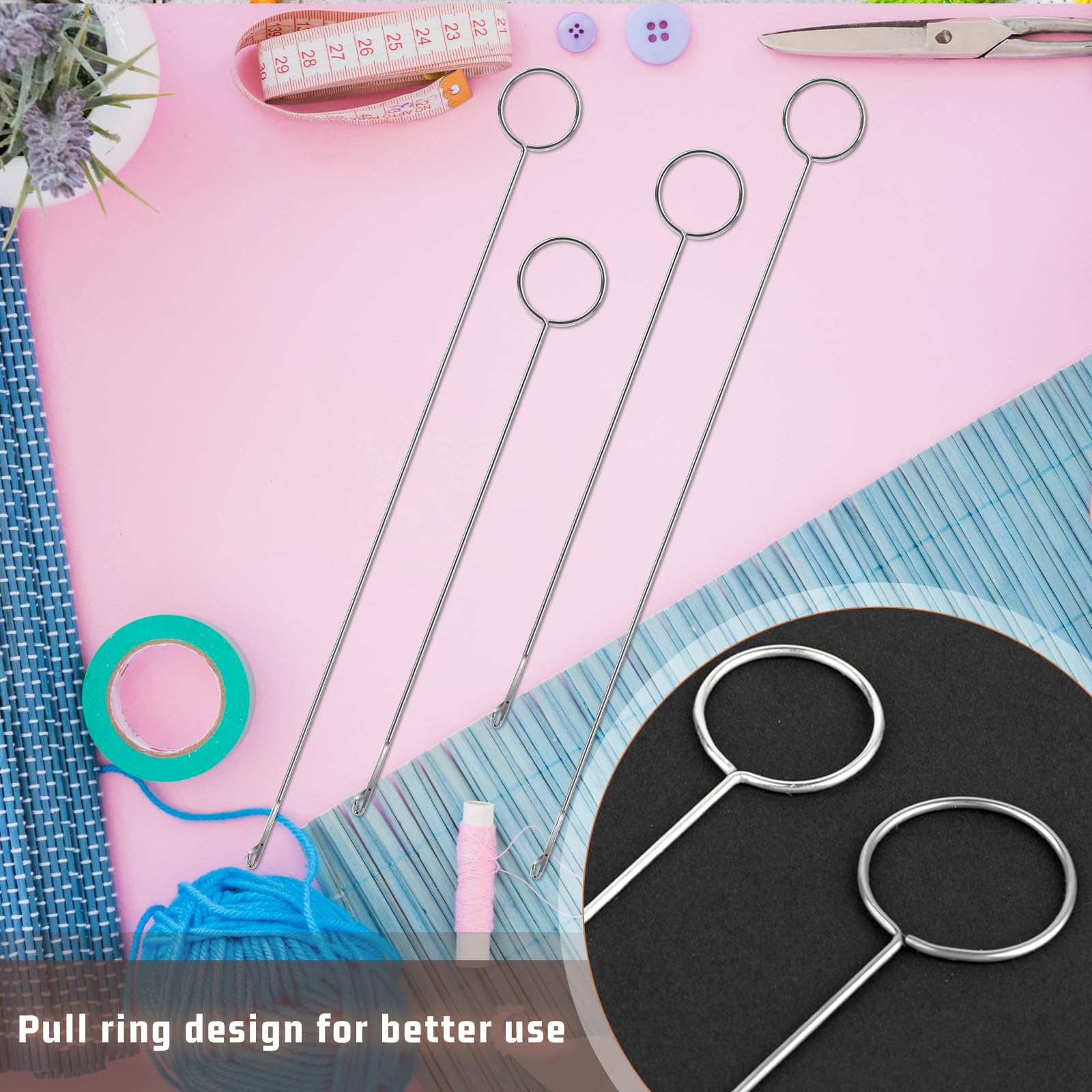 Loop Turner Sewing Tool, 4 Pieces Loop Turner Tool for Silicone Beads, Sewing Loop Turner Hook, Needle Hook, Crochet Sewing Supplies, Drawstring Threader Tool for Fabric Tube Strips DIY (10.4" & 7") - Image 4