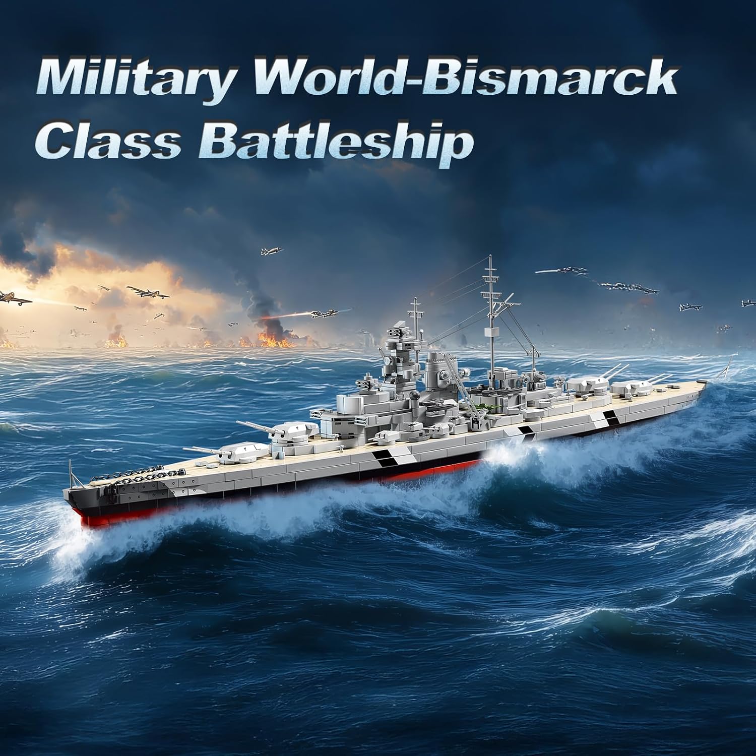 Brihappen Bismarck Battleship Building Block Sets, 2686 Pcs MOC Warship Building Toys, 31in German WWII Military Theme Boat Model Kit for Collection and Display, Gift for Military Lovers
