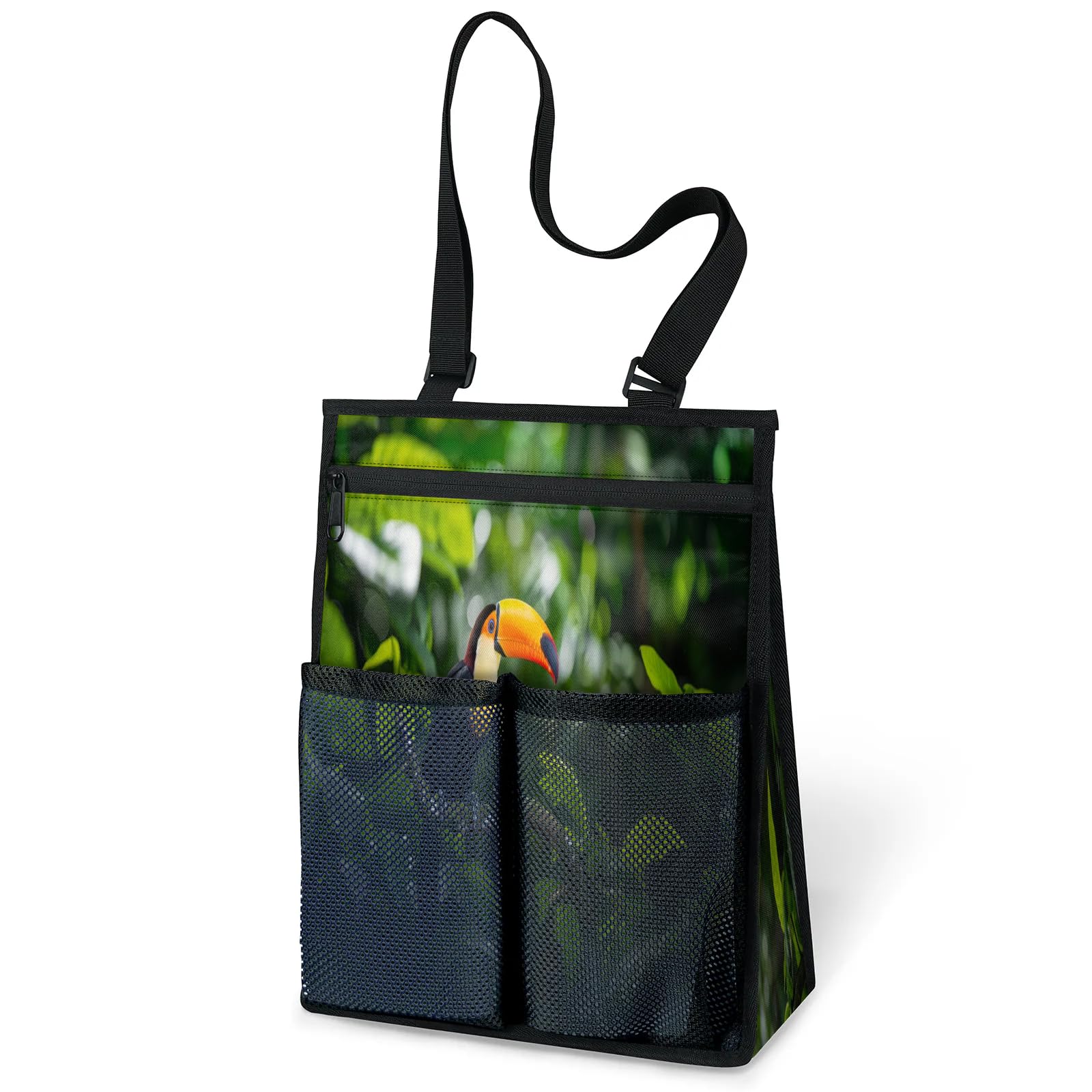 Ourtheme Toucan Tropic Leaves Portable Shower Bag for Travel Gym Camp Beach Tote Shower Caddy Bags Hanging Toiletry