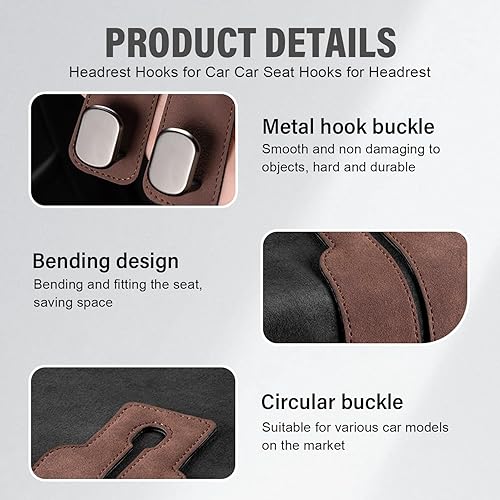 Miniatura 2 de Ganchos para reposacabezas de automóvil, ganchos de asiento de automóvil para reposacabezas, ganchos de cuero con doble gancho para reposacabezas de