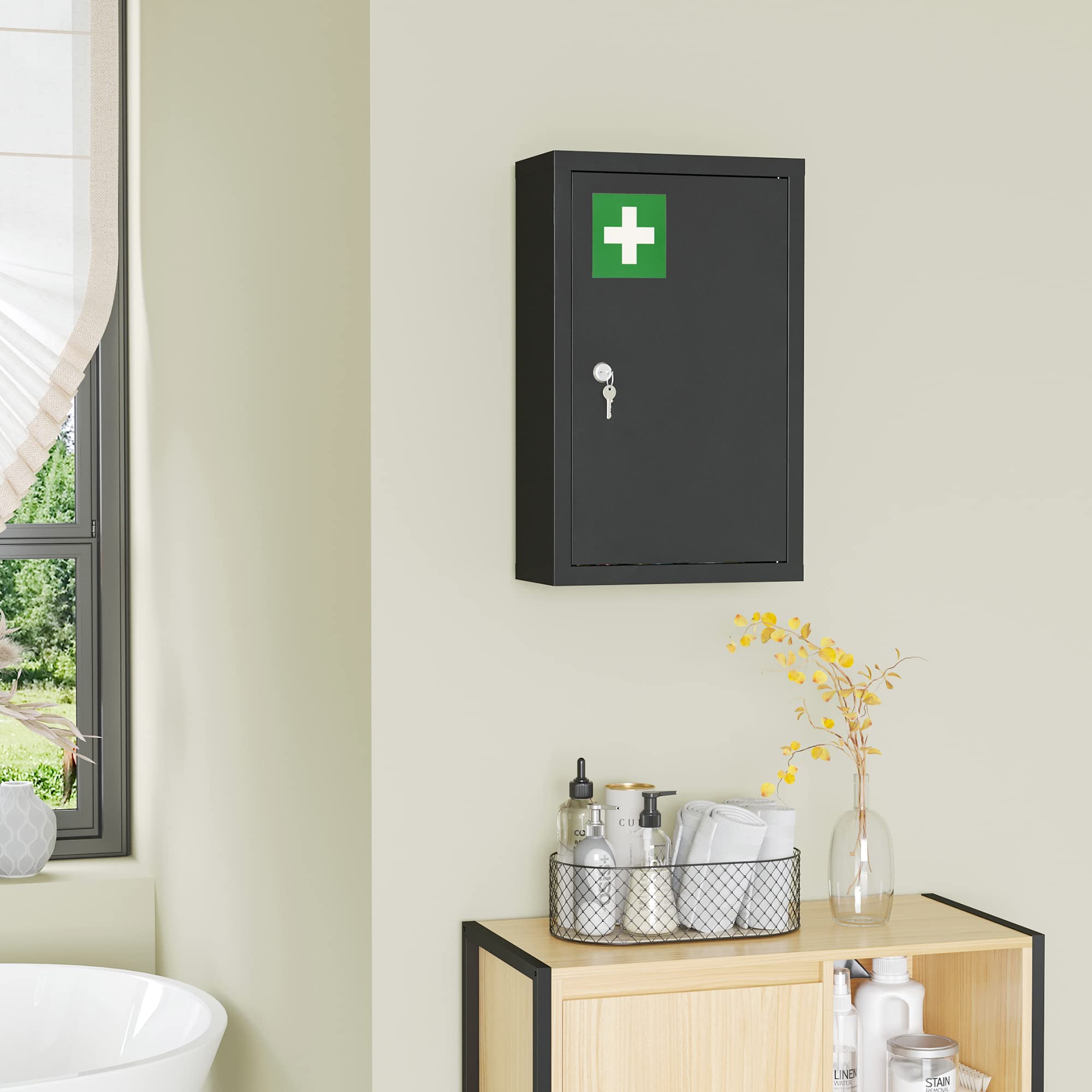 kleankin Armoire de Pharmacie Murale 3 étagères 30x14x46 cm Noire