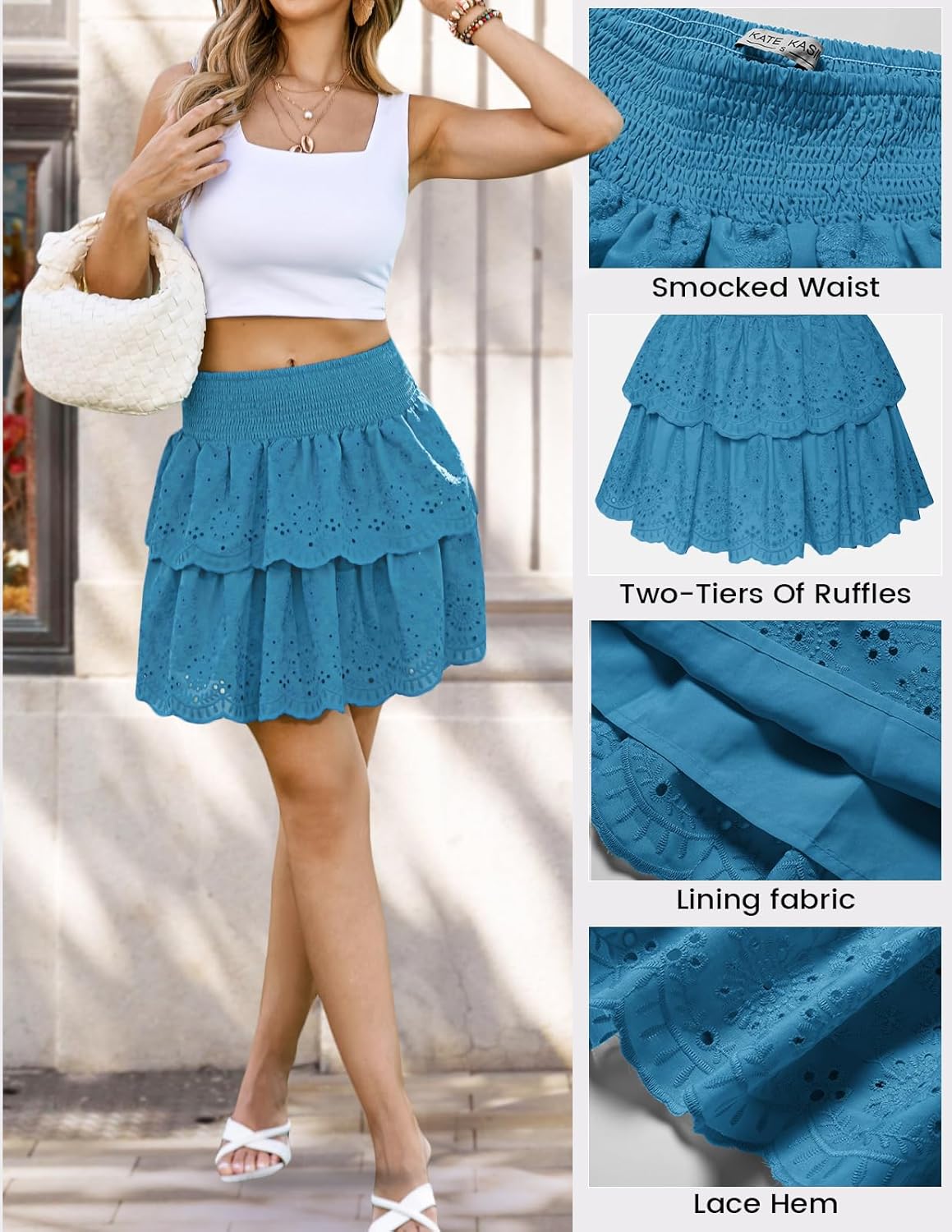 Kate Kasin Pleated Mini Skirt for Women High Waist Flowy Ruffle Layered Flared Y2K Teen Spring Summer Short A Line Skirts - Image 6