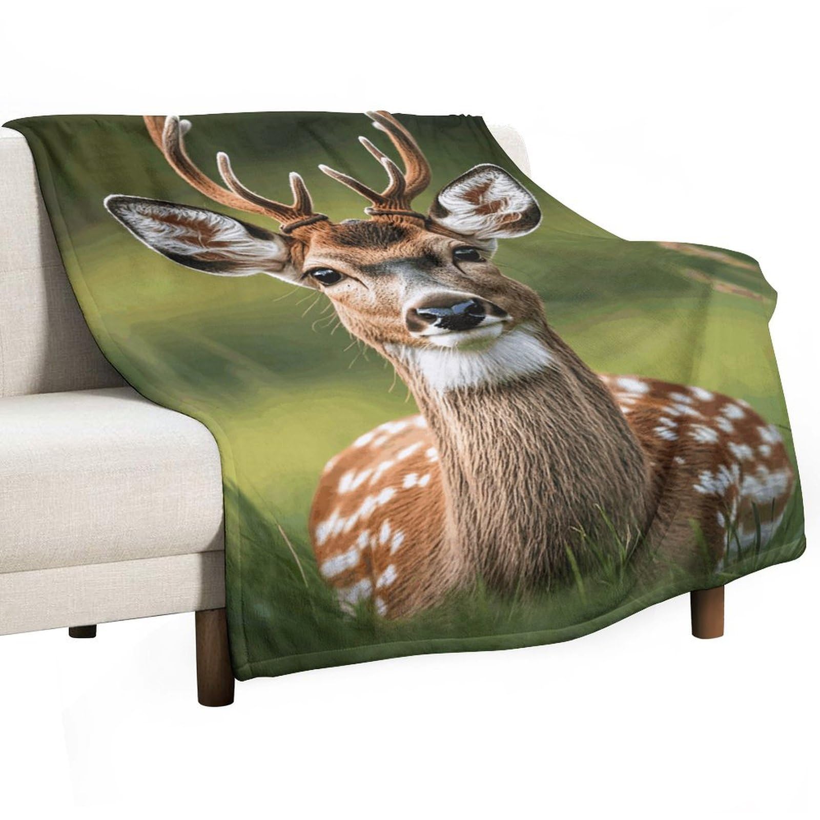 Couverture flanelle cerf pour camping et pique-nique
