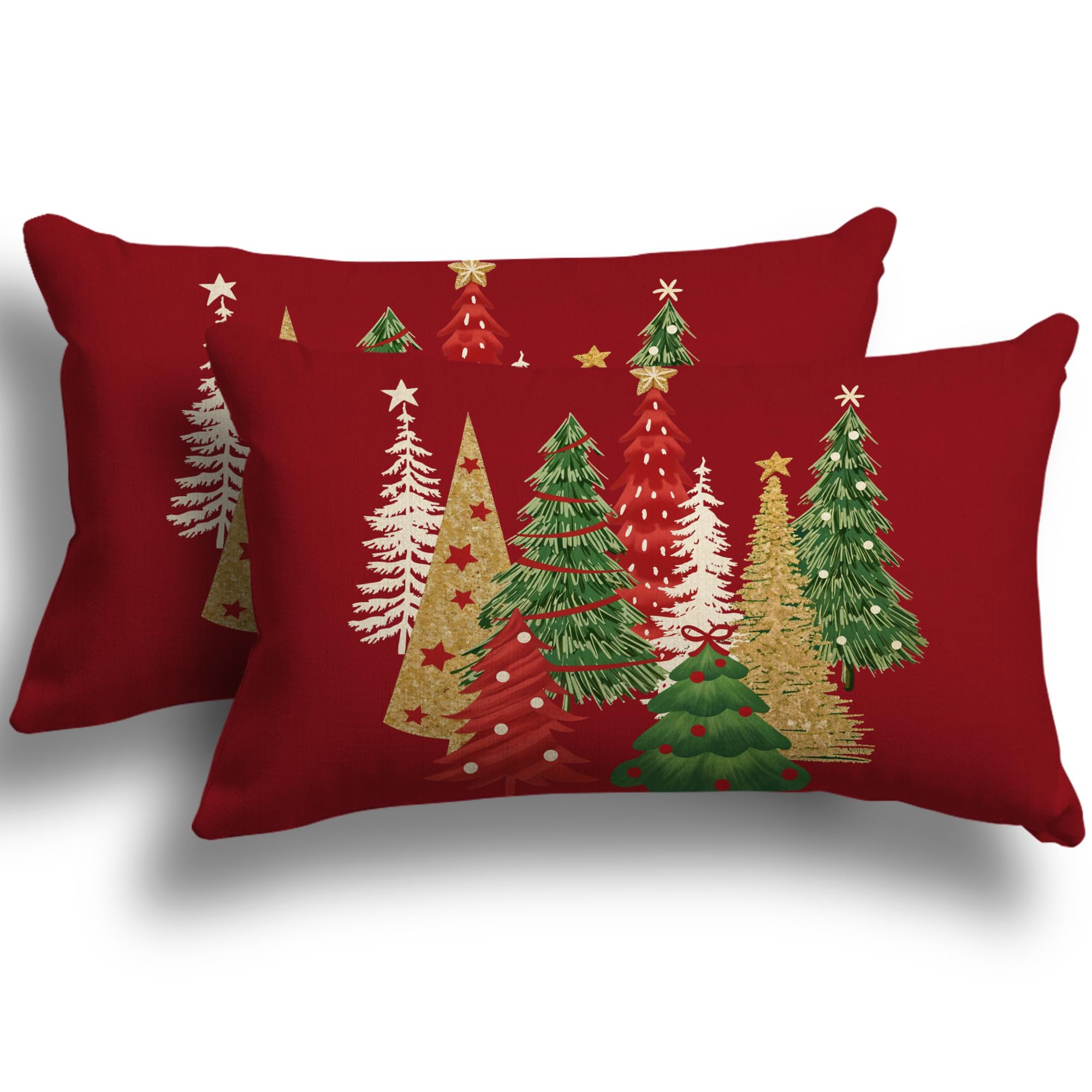 ZWJD Christmas Decor Christmas Cushion Covers 30x50 cm, Set of 2 Red Decorative Pillow Cases Winter Xmas Cushions for Festive Decoration on Living Room, Couch or Bedroom — image 1