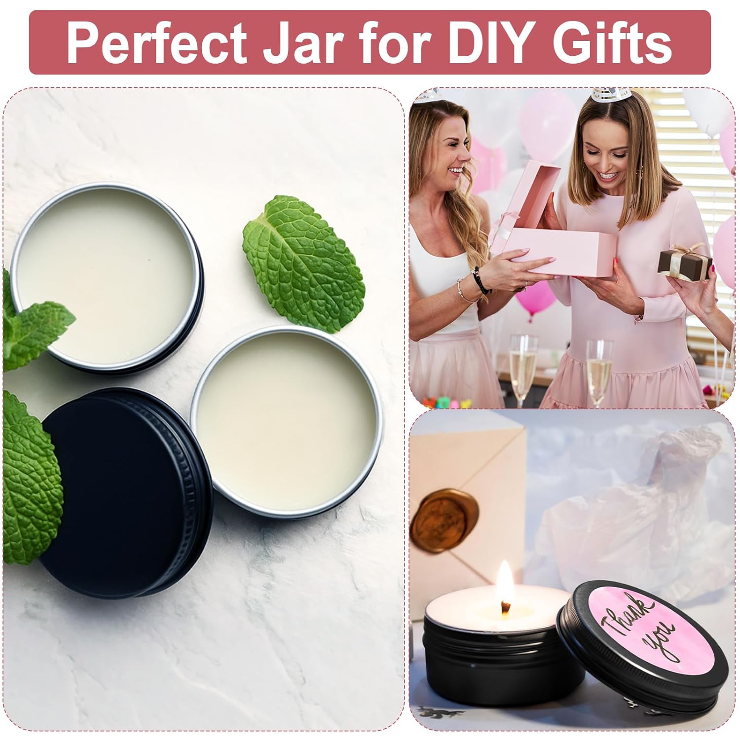 Moxweyeni 150 Pack 0.5 oz Tin Jars, 15ml Metal Tin Cans, 1/2 Ounce Aluminum Tins Containers with Screw Lids, Small Round Metal Tins for Salve, Balms, Toiletries, Creams, Samples (Black)