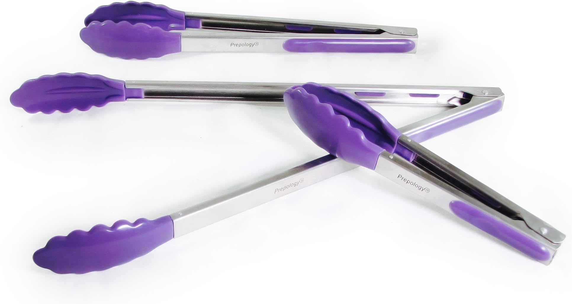 Prepology 9, 12, 16-Inch Non-Stick Stainless Steel Kitchen Tongs with Silicone Tips and Locking Feature, Purple by Prepology
