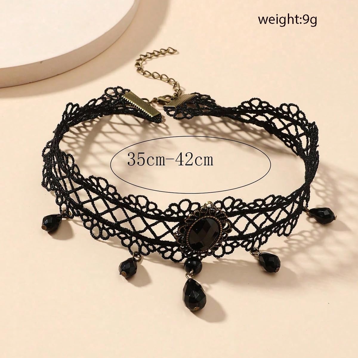 Gothic Lace Choker Necklace with Black Crystal Pendant Vintage Victorian Style Collar with Teardrop Beads Costume Statement Jewelry for Women - Image 3