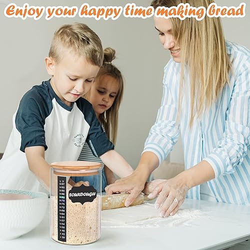 Miniatura 6 de Kmise Sourdough Starter Jar, 34 Oz DIY Glass Sourdough Starter Jar Kit With Thermometer, Silicone Spatula, Blackboard Stickers and Cutter