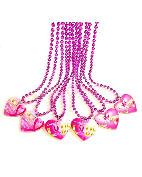 36 Pcs Breast Cancer Awareness Party Beads Breast Cancer Medal Pendant Beads Party ...