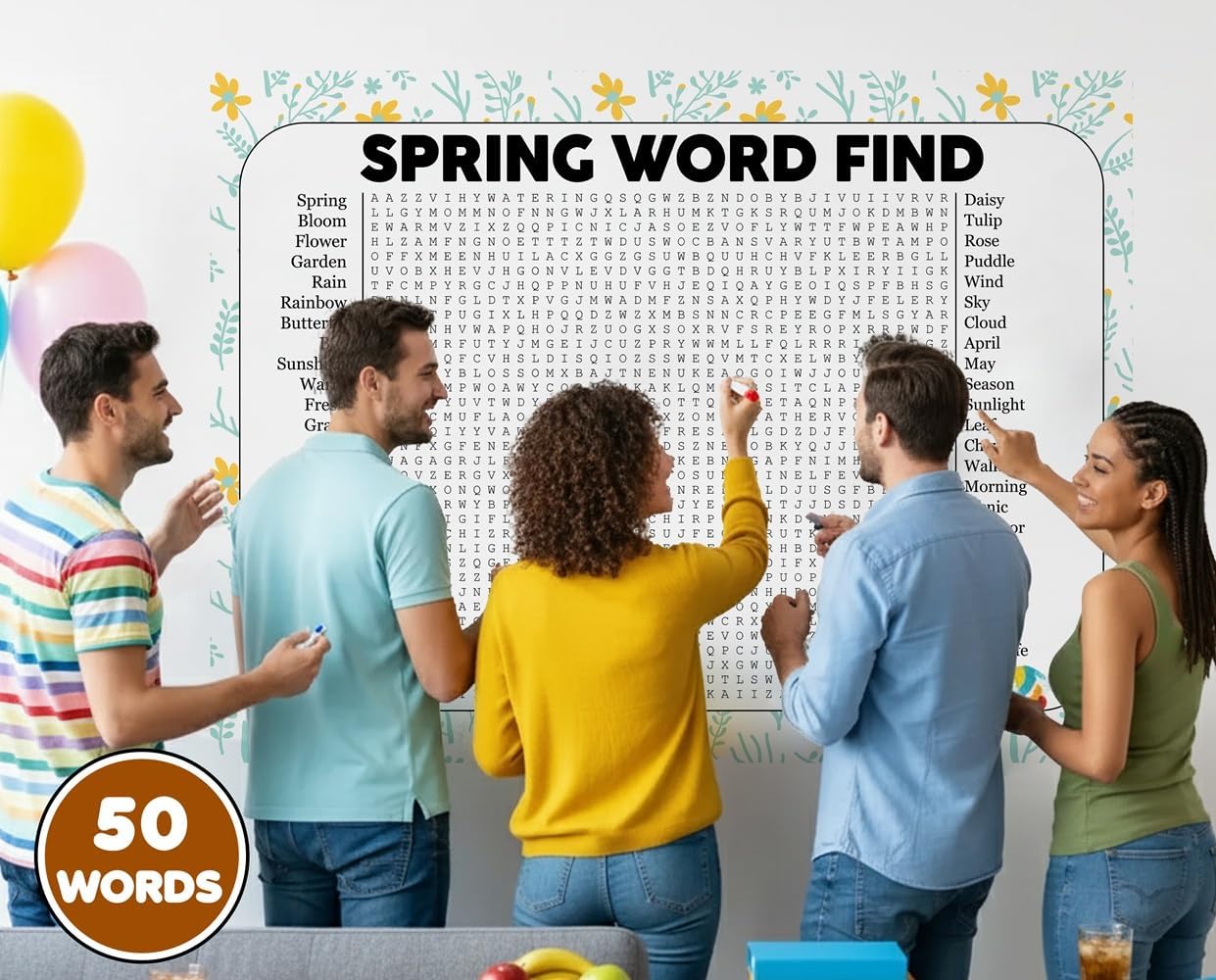Spring Word Find, Giant Crossword Poster Puzzle, Large Gathering Activity, Minimalist Wall Decor, Multiple Sizes (36 x 48 inches)