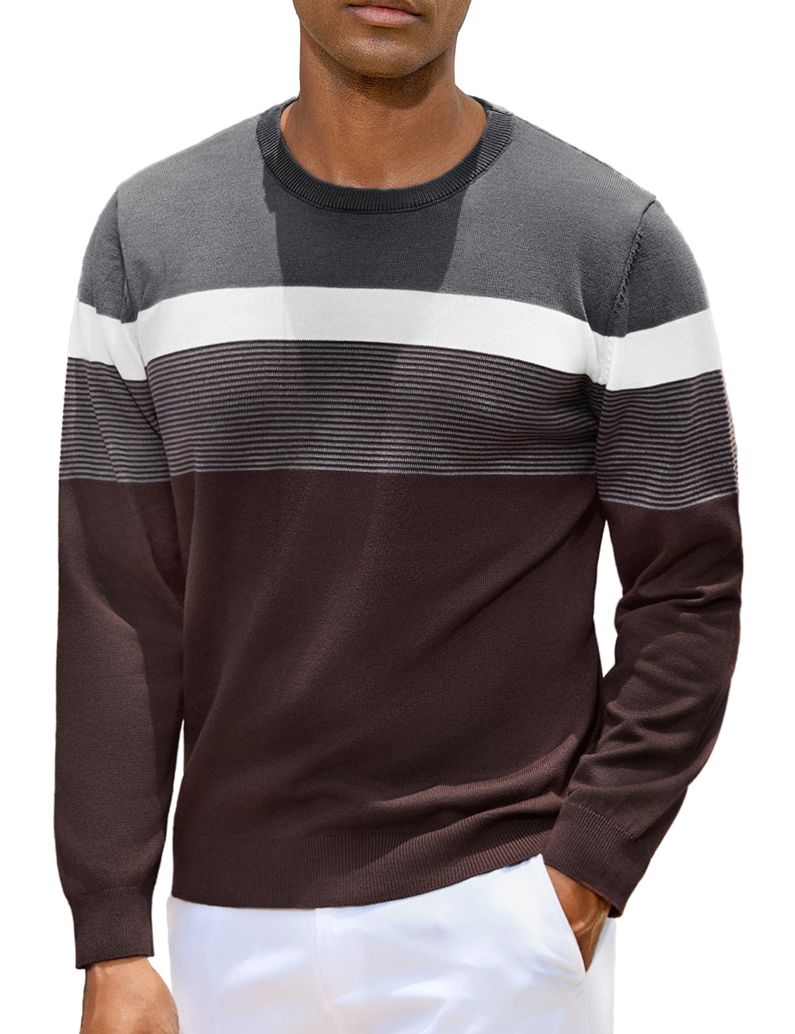 iClosam Maglione Girocollo a Righe da Uomo, Maglioni in Maglia di Cotone a Maniche Lunghe, Classico Uomo Pullover Girocollo,Stile Moderno per Ufficio e Vita Quotidiana