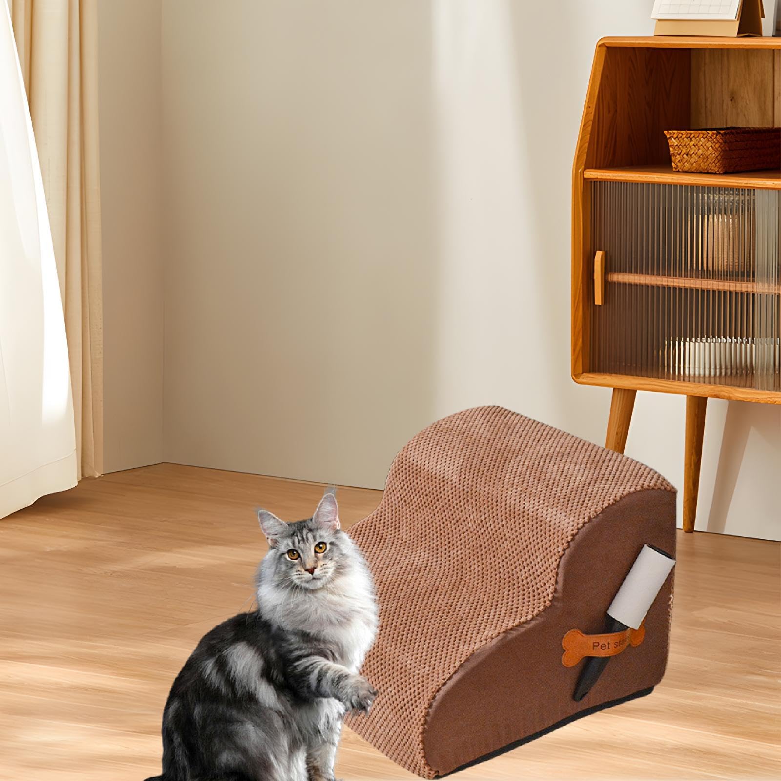 Escaliers pour Chiens 40cm 2 Marches Antidérapant avec Couverture Lavable pour Monter Canapé et Lit- CafÉ