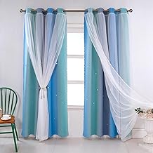 OKYUK Kids Blackout Curtains with Colorful Stars - Machine Washable Curtains for Girls Room Noise Reducing Decorative (Grey-Blue-Green, 52" L x 84" W