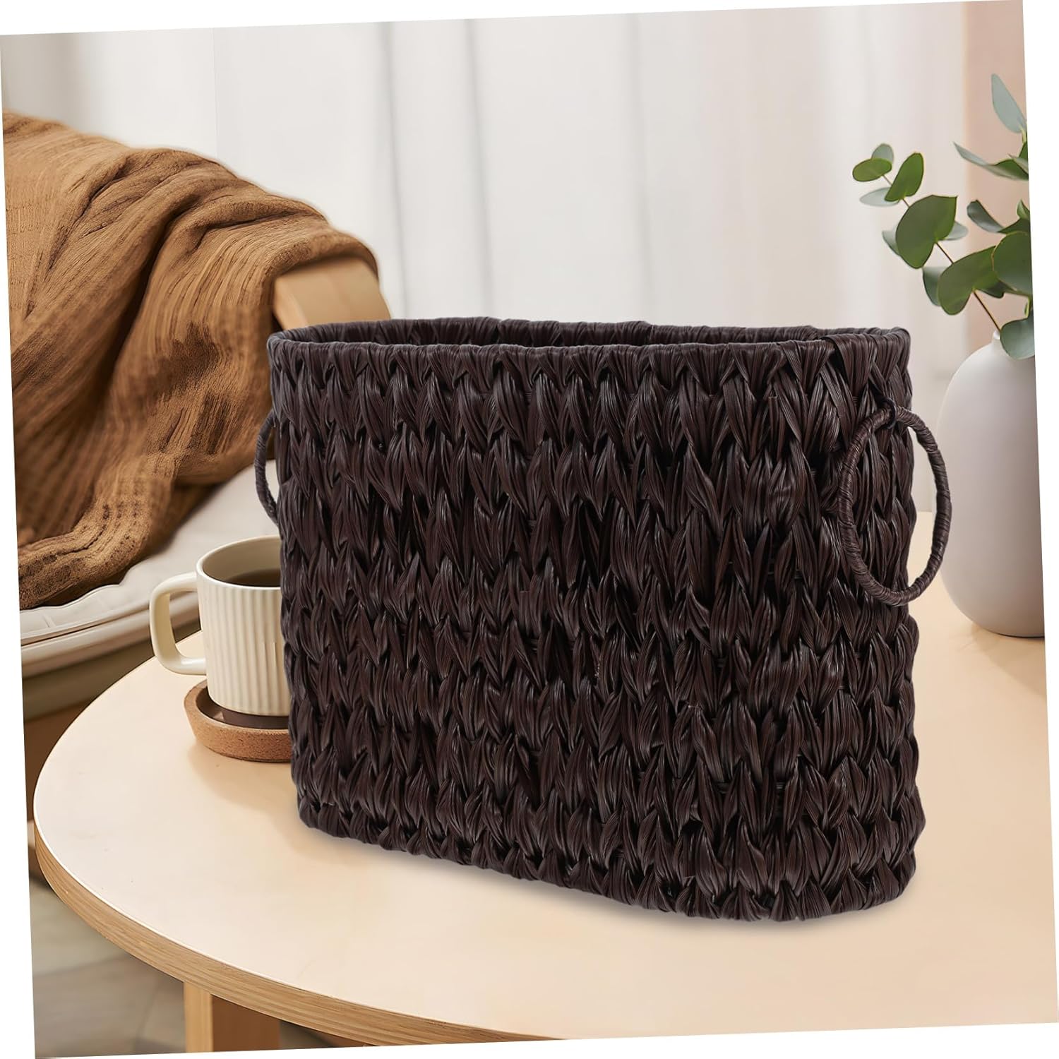 Woven Storage Basket for Magazines and Newspapers Stylish Organizer for Dining Table Decorative Handcrafted Rattan Basket Generous Capacity for Use