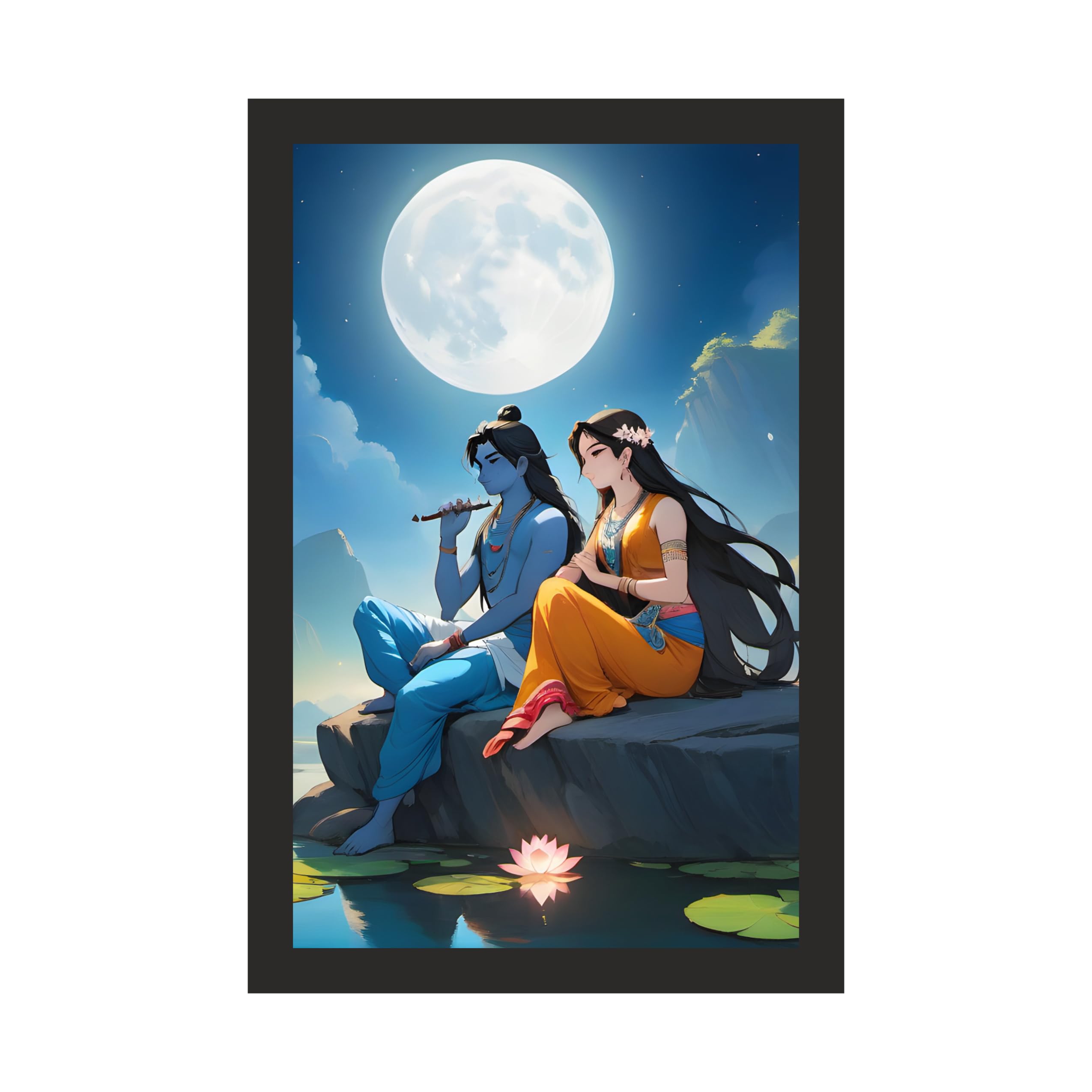 Grand Moonlit Radha Krishna Art - 20x30