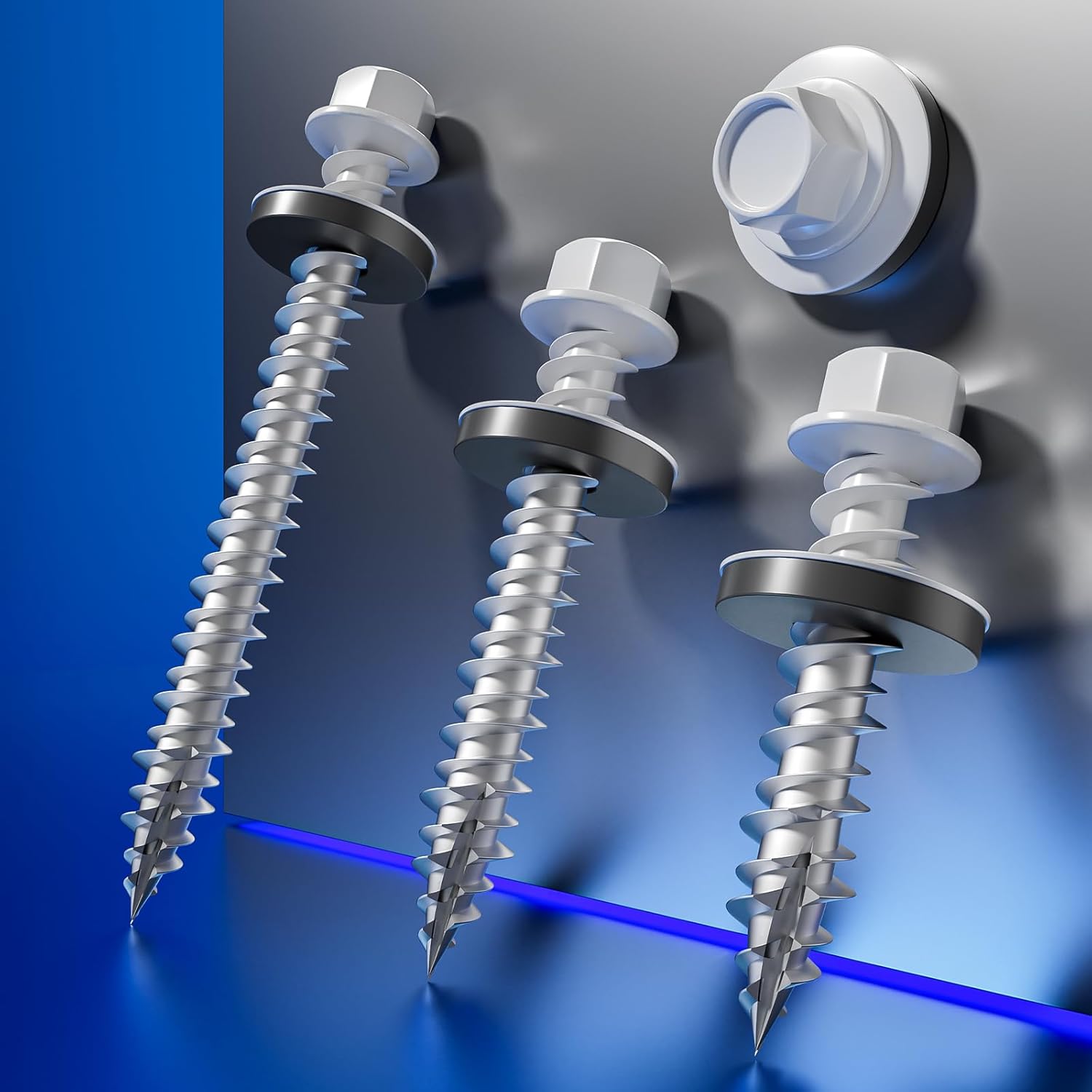 Wensilon # 3/16 * 2" 57PCS 1lbs White Hexagonal Metal Sheet roof Screws, #10 * 2 with EPDM washers and Hexagonal self Tapping, Used for Metal to Wood, Corrugated Roofs.5 * 50mm