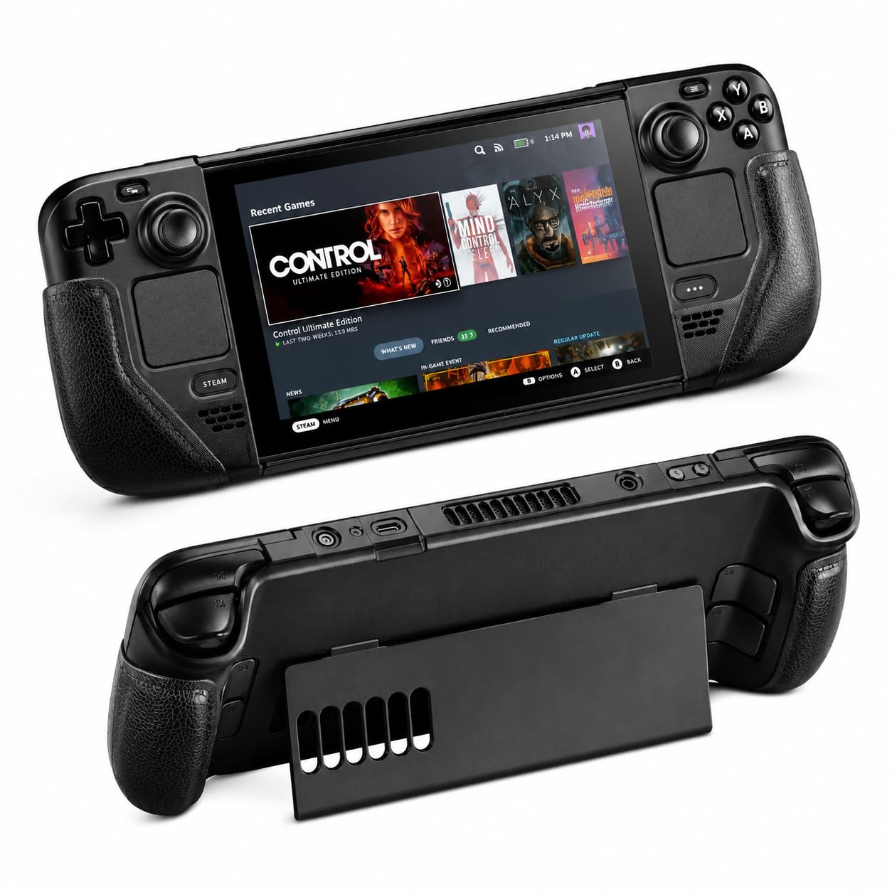 UYIYE Étui avec béquille pour Steam Deck OLED et LCD, poignée en cuir, noir