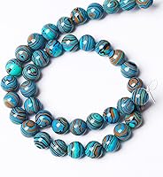 Vista 5 de 38 piezas de cuentas de piedra natural de malaquita azul de 10 mm, cuentas sueltas redondas de gemas para hacer joyas, pulsera, collar de 38 cm