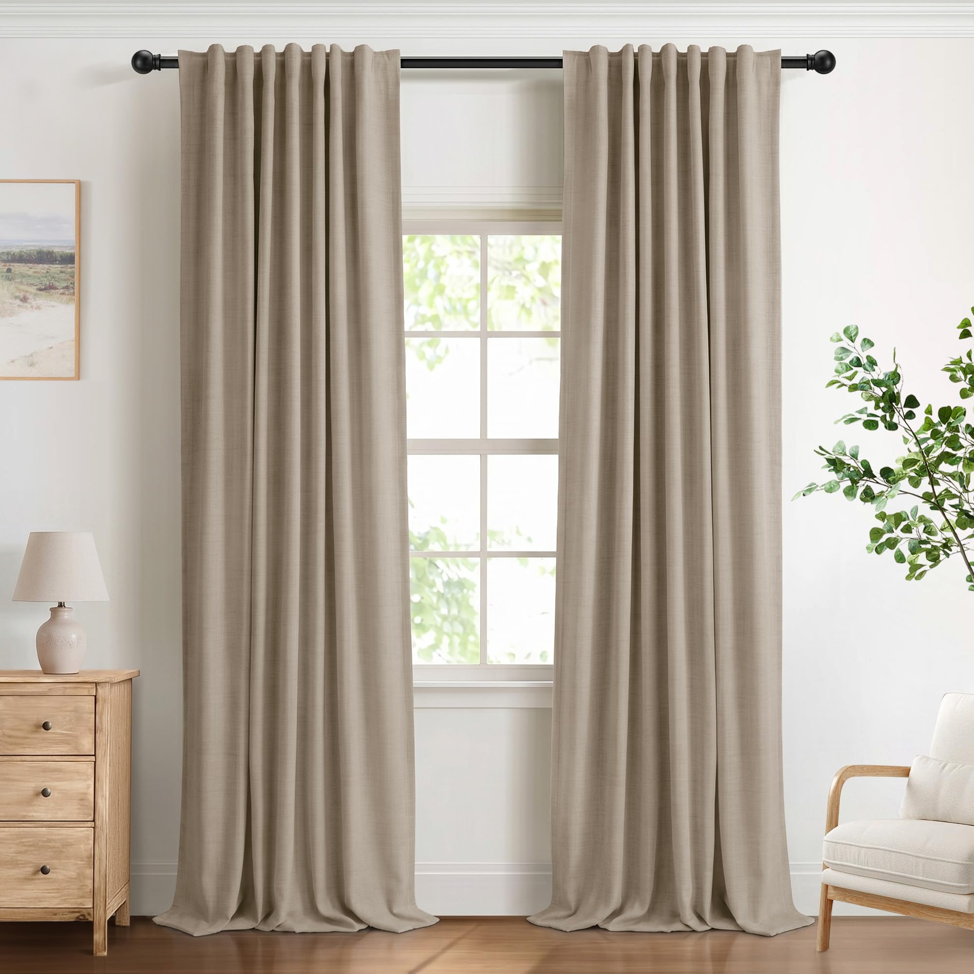 DEFYNEE 100% Blackout Curtains 2 Panels, 50" W x 90" L, Burlywood