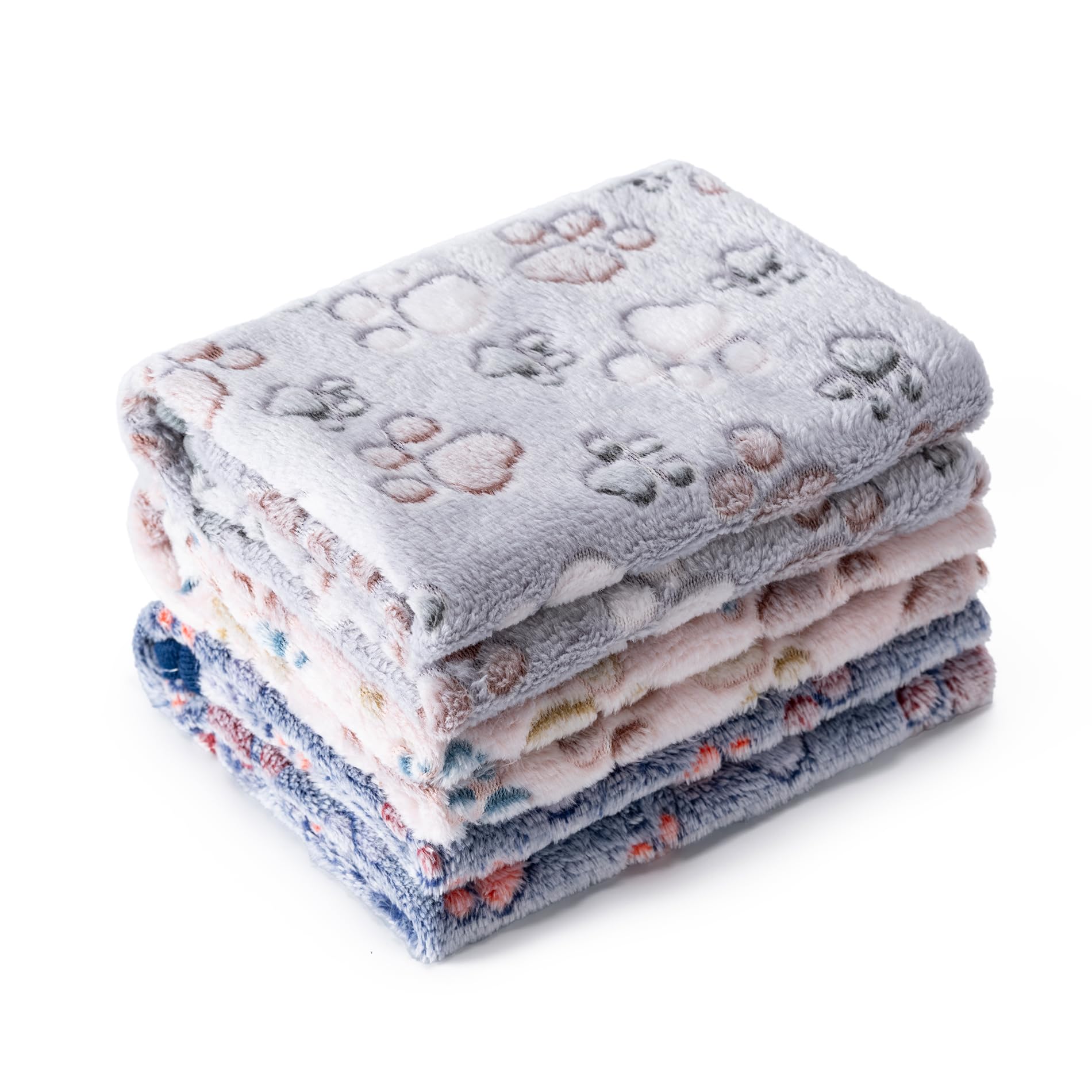 Photo 1 of 1 Pack 3 Blankets Super Soft Fluffy Premium Fleece Pet Blanket Flannel Paw Printed Throw for Dog Puppy Cat (Large 41x31'', Beige, Grey, Navy)
