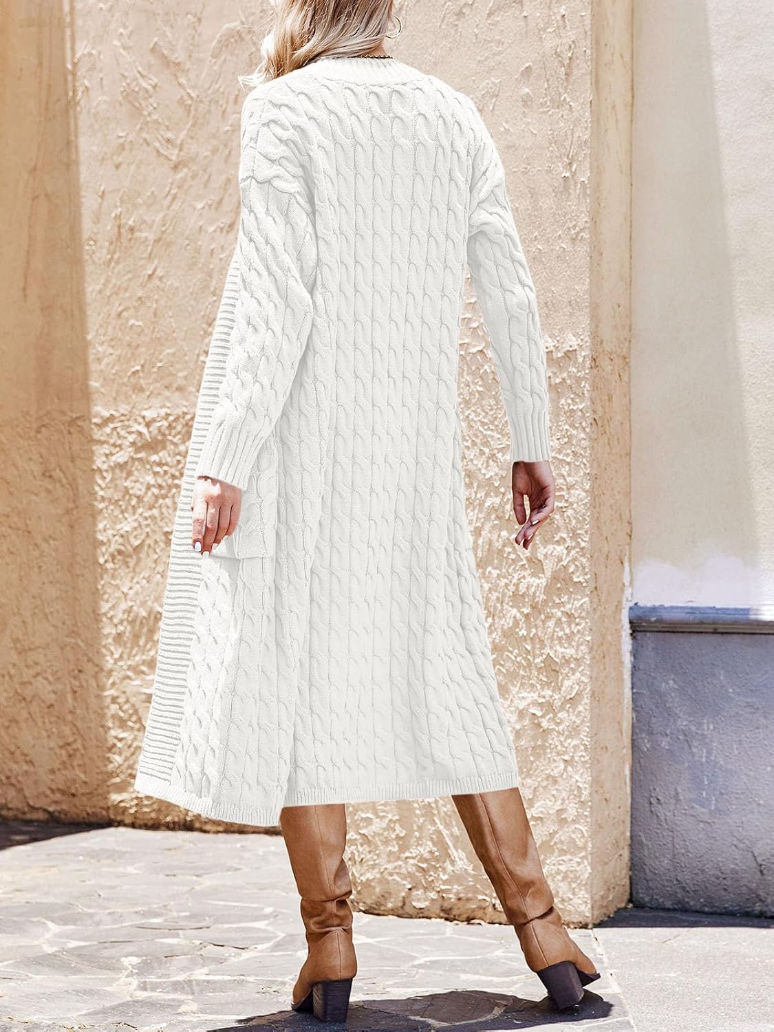 Saodimallsu Womens Open Front Long Cardigan Oversized Long Sleeve Loose Cable Knit Chunky Fall Sweater Coat with Pockets - Image 4