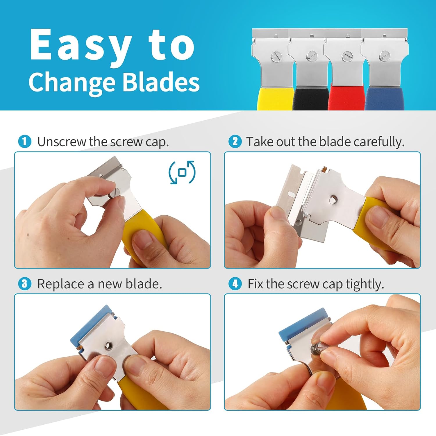 2 Pack Razor Blade Scraper, Multi-Purpose Cleaning Remover Tool, with 10 Metal & 10 Plastic Blades, for Glass Caulk, Adhesive, Wall, Stovetop, Paint, Window, Sticker, Tile, Label Decals image 5
