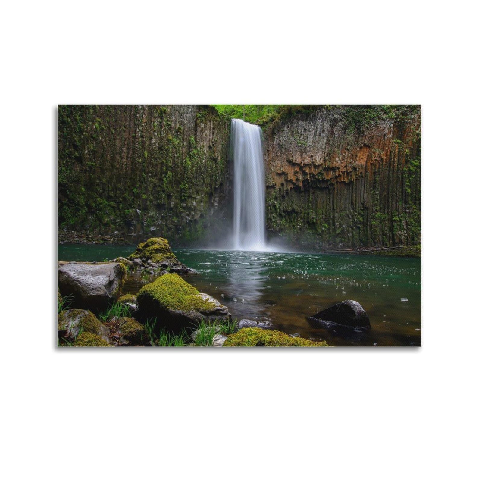 CXHJCA Mural Nature Poster Rocks Covered Green Moss near Waterfalls Poster Decorative Painting Canvas Wall Posters And Art Picture Print Modern Family Bedroom Decor Posters 24x36inch(60x90cm)