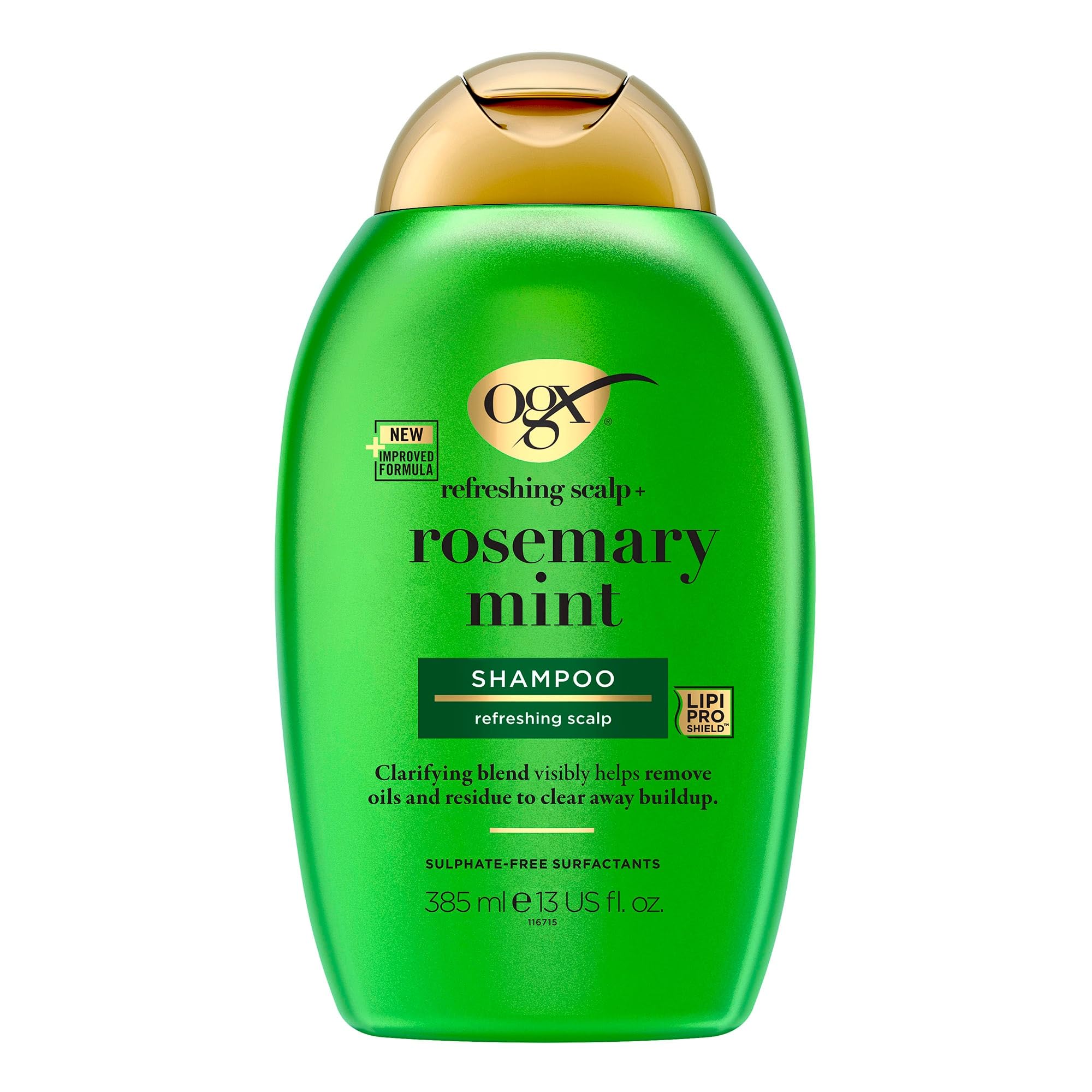 OGX Refreshing Scalp with Rosemary Mint Shampoo, Clarifying Blend to Remove Excess Oil and Residue, Clears Away Buildup, Sulfate Free, 385ml