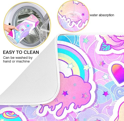 Miniatura 2 de Colorful unicorns Sweets Rainbow Dish Drying Mat Drying Rack Kitchen Counter Dish Drainer With Mat Tapete Para Cocina 16'' x 18''