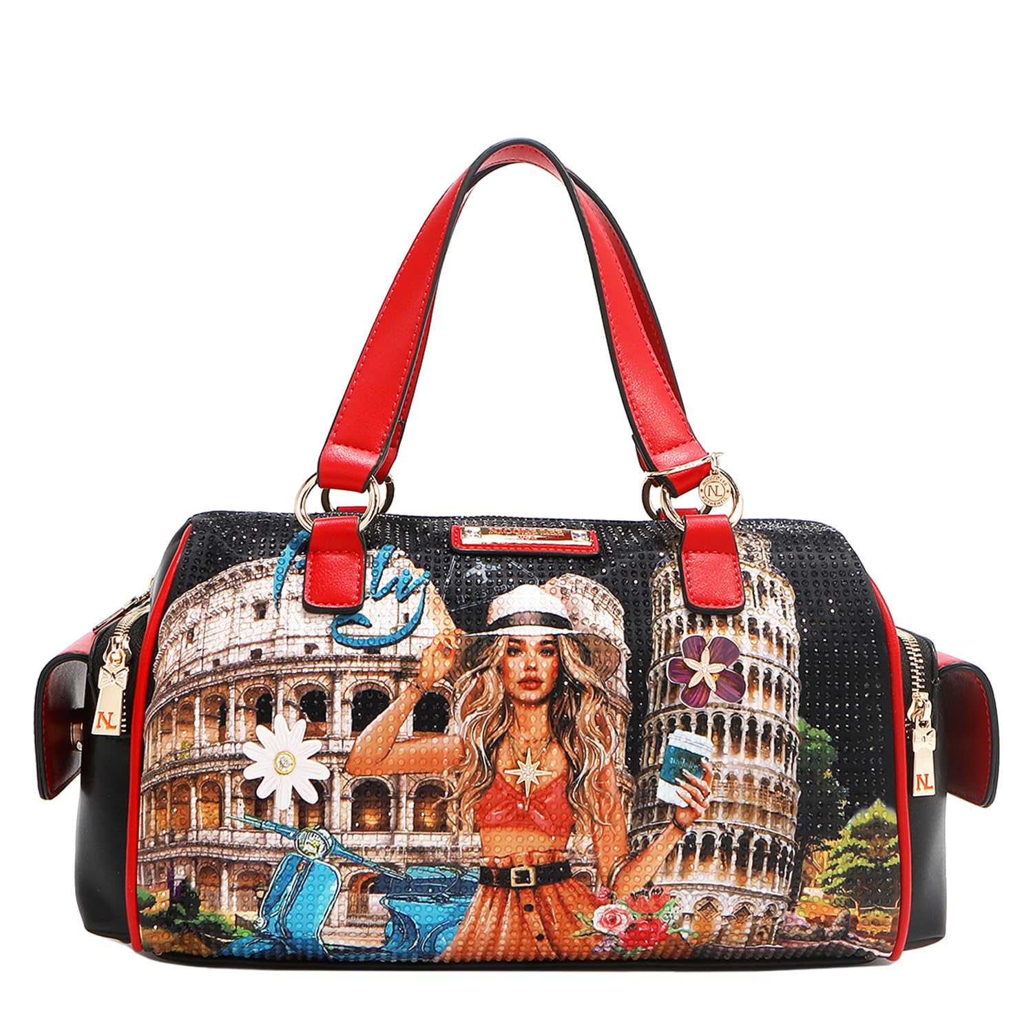 Nicole Lee Martha Travels Italy Wide Handbag, Vegan Leather, Rhinestone Embellished