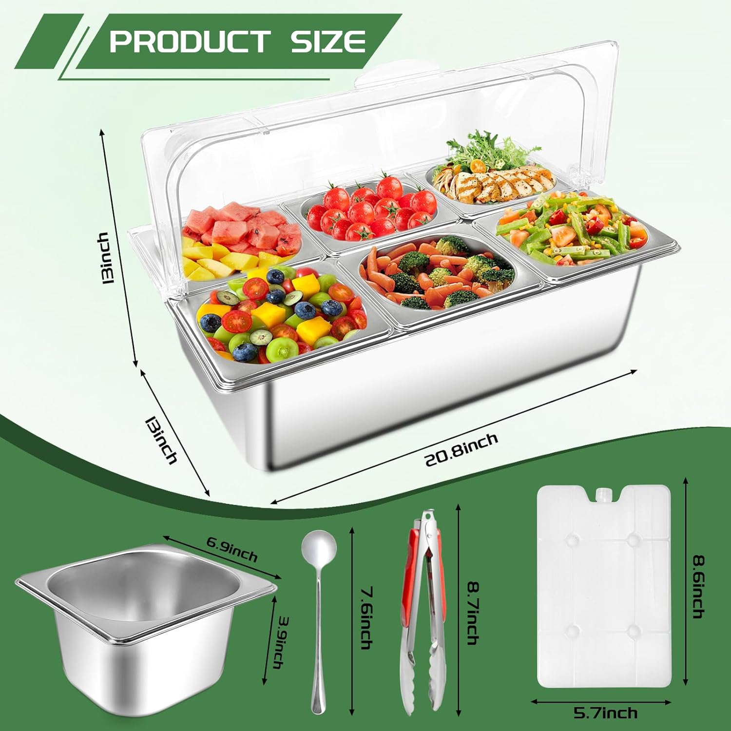 countertop food serving display container with clear roll top cover, stainless steel buffet food serving tray for party restaurant