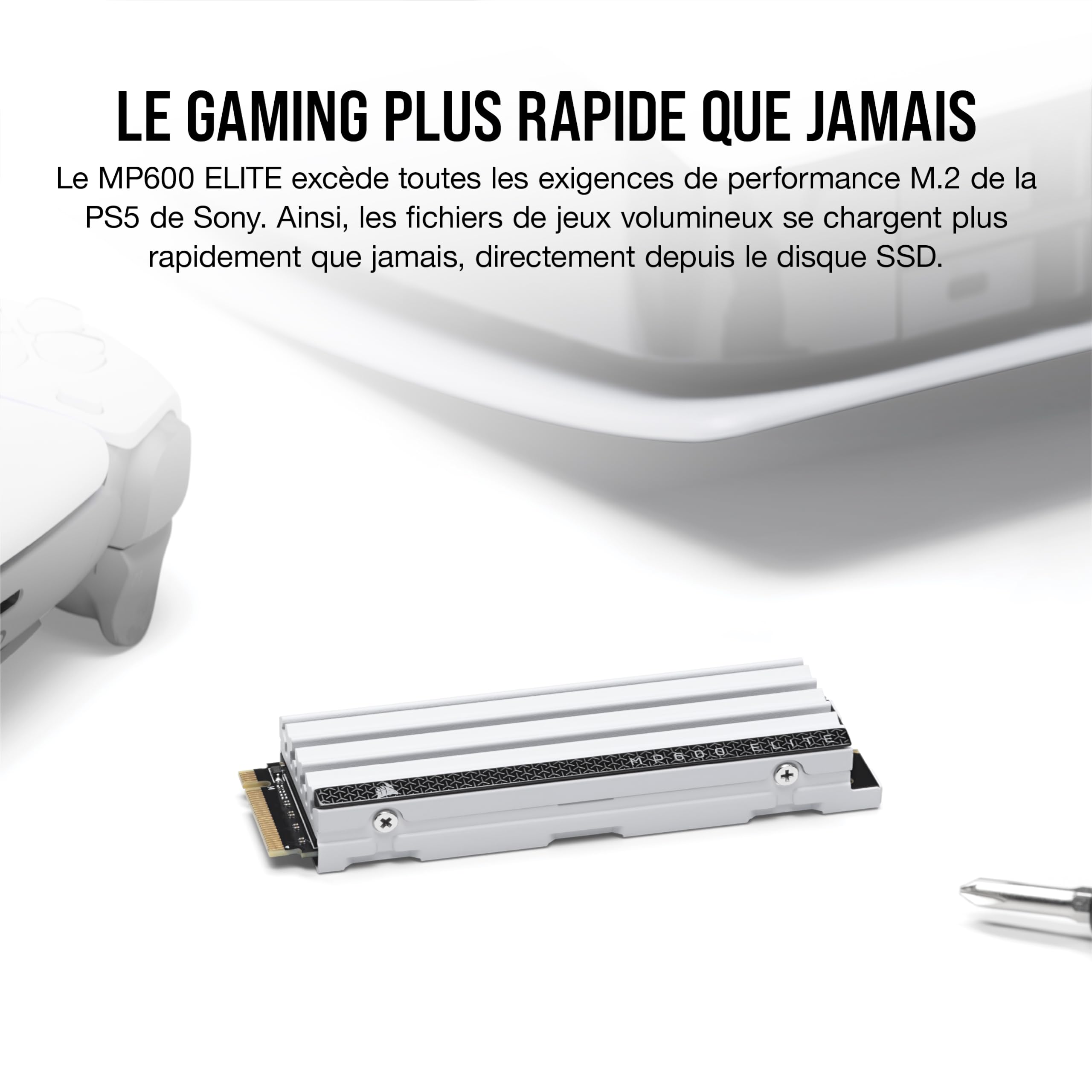 Corsair MP600 Elite 2 to M.2 PCIe Gen4 x4 NVMe SSD - Optimisé pour PS5 - Dissipateur Thermique Inclus - M.2 2280 - Lecture Séquentielle Jusqu'à 7 000 Mo/s - 3D TLC NAND Haute Densité - Blanc