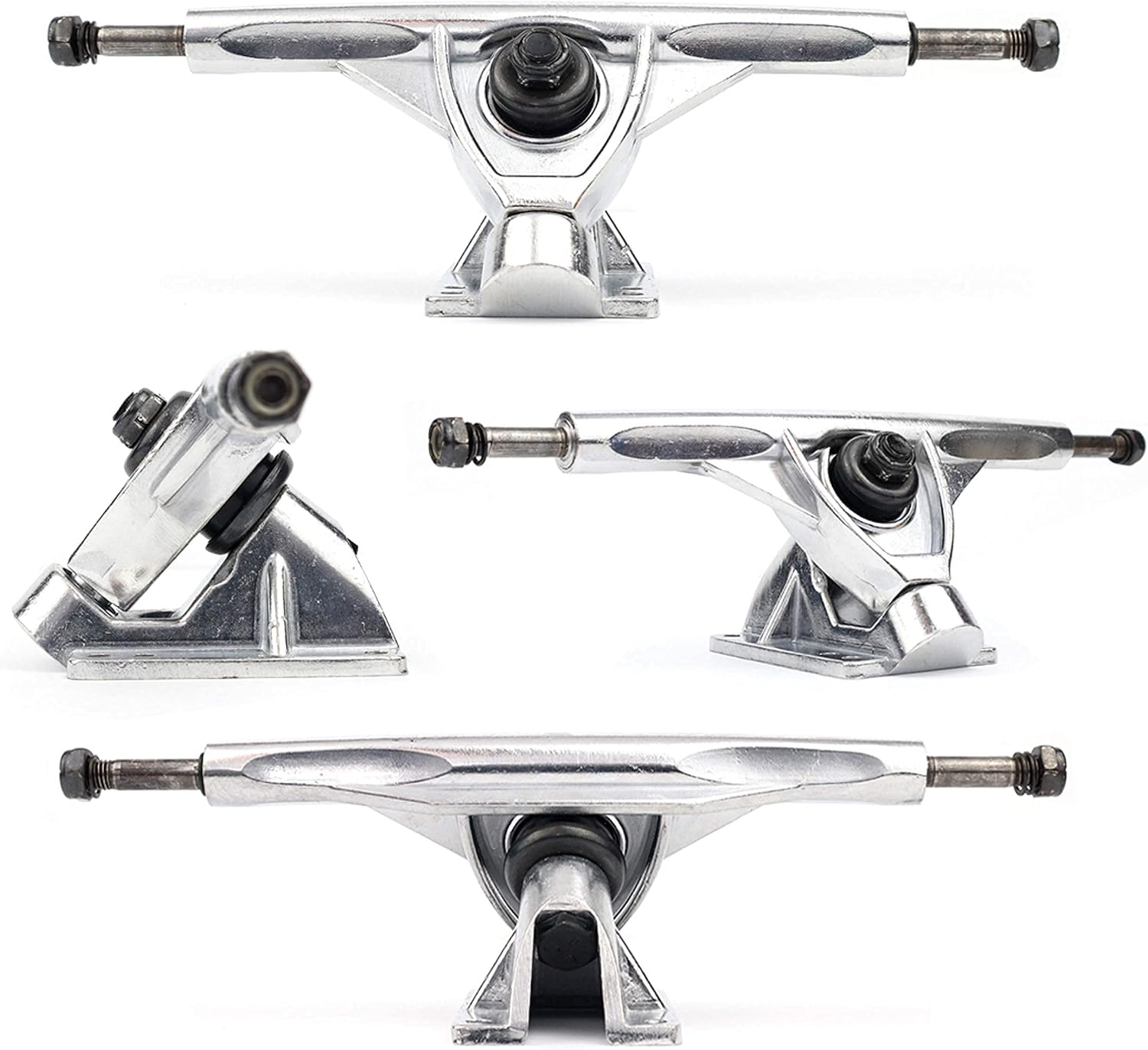 VJ 7 Inch 178mm Longboard Trucks and Angle Wedge Rubber Riser Pads Set for Downhill, Pintail and Freeride and More (Silver)