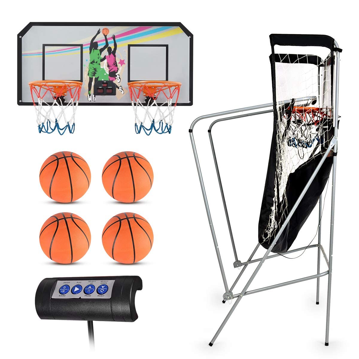 DREAMADE Basketballautomat elektronisch, Basketball Schießmaschine inkl.4 Basketbälle,Basketball Shoot Out mit Anzeigetafel & 8 Verschiedenen Spielmodi, Basketballspiel Arcade für Indoor Outdoor