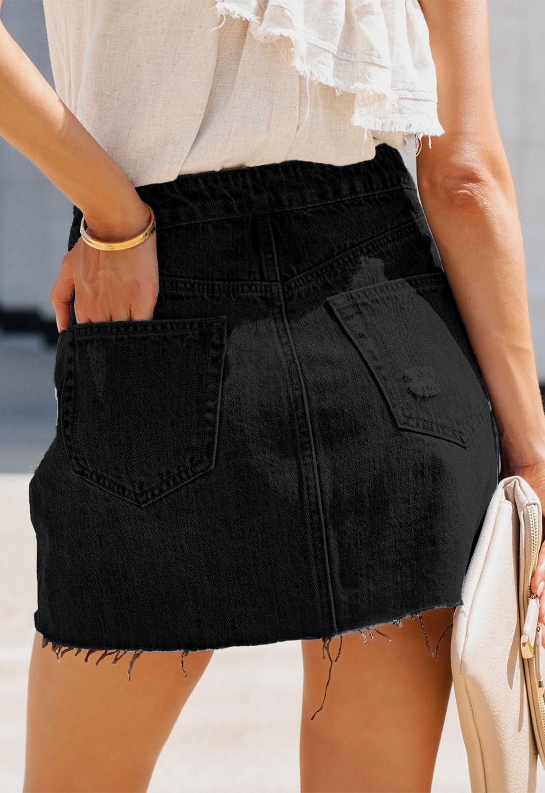 Alaster Queen Minigonna da donna in denim, a vita alta, elasticizzata, aderente, con tasche