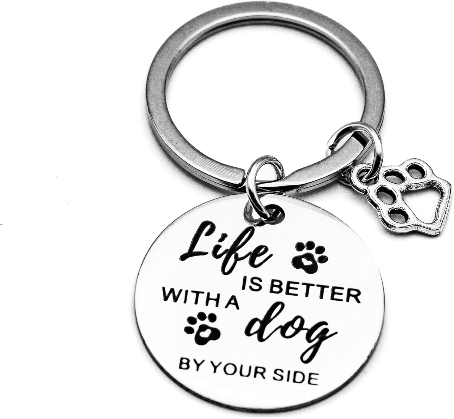 Life Is Better With A Dog KEYCHAIN Stainless Steel Dog Tag Key Chain Ring for Mom