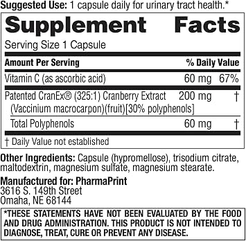 CranEx 325:1 Cranberry Extract Capsules, Sugar Free, 30 Count