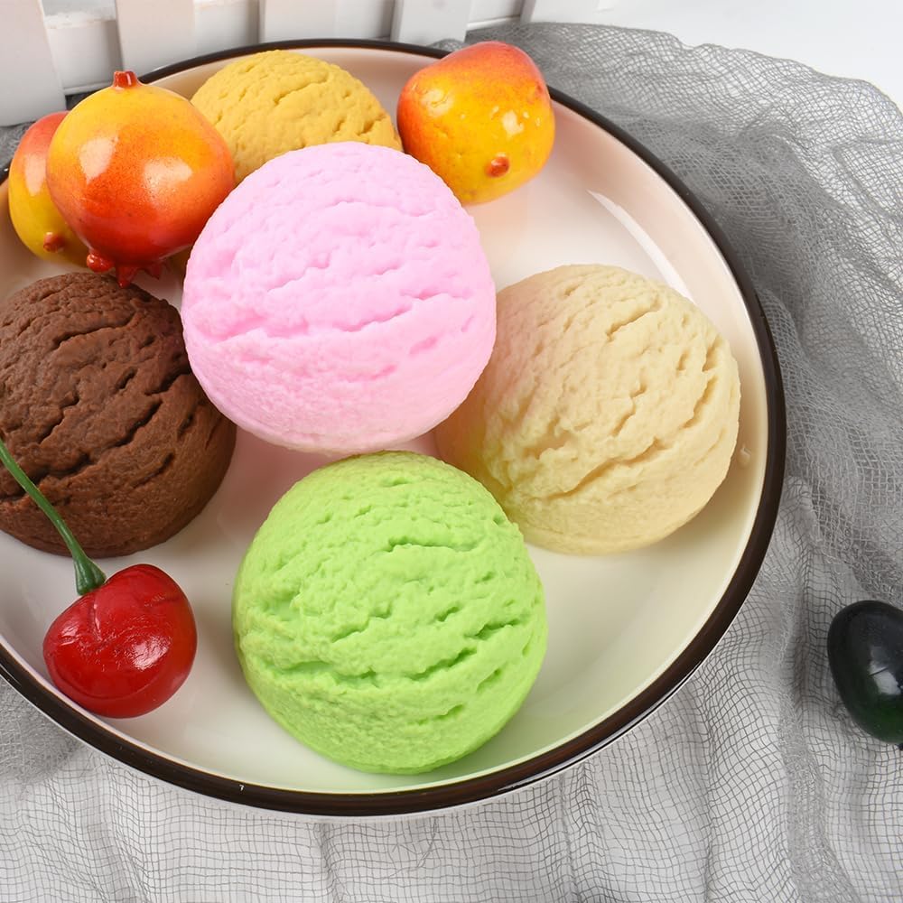 QIUMING Di Palline Di Gelato Finte Simulazione Dessert Simulazione Realistica Dessert Alimentari Adecuado para el hogar, cocina, decoración de bodas,panadería,accesorios fotográficos (5, helado